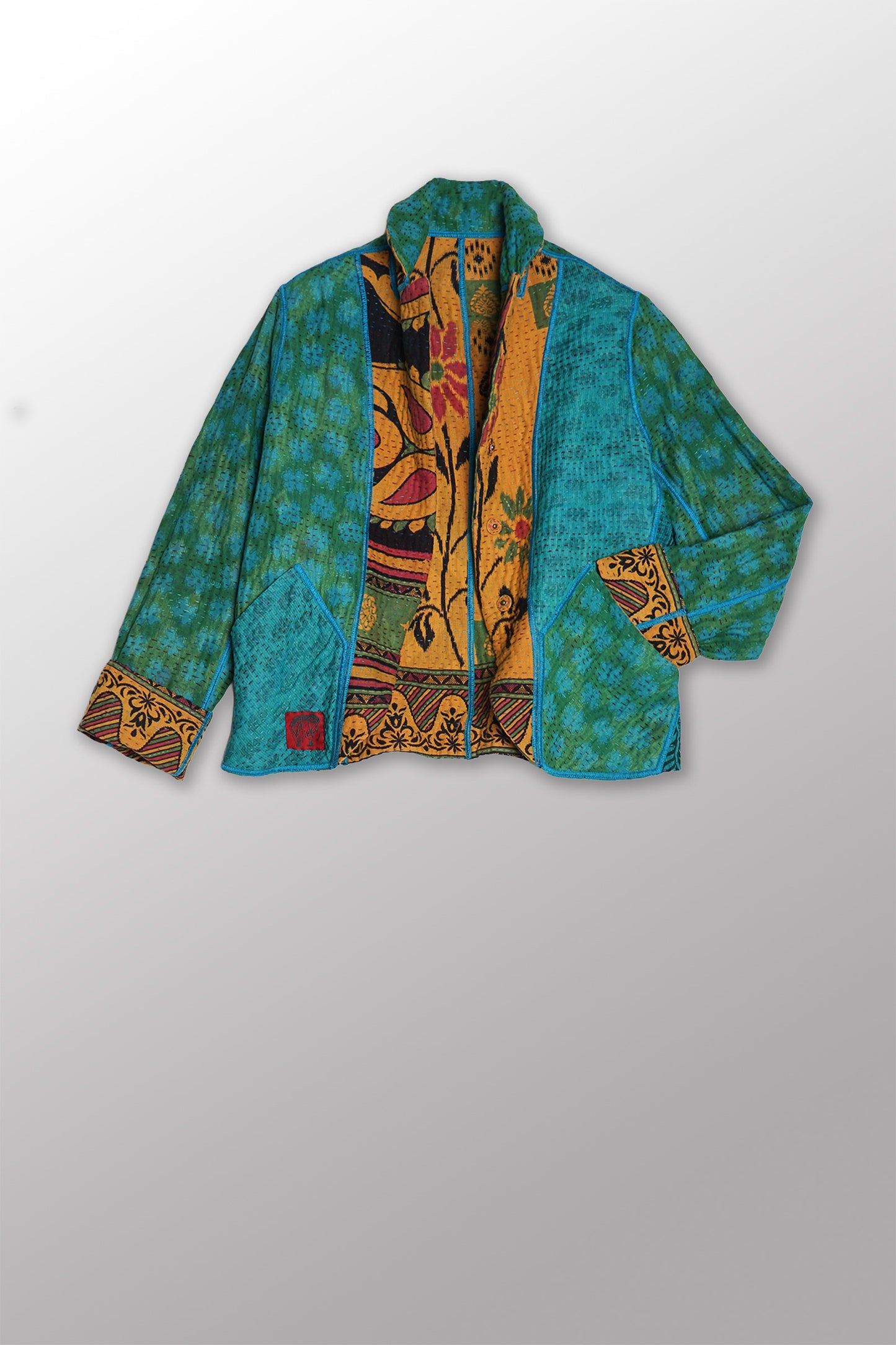 COTTON OVERDYE KANTHA CROPPED BASIC JACKET - ov4096-ctel001s -