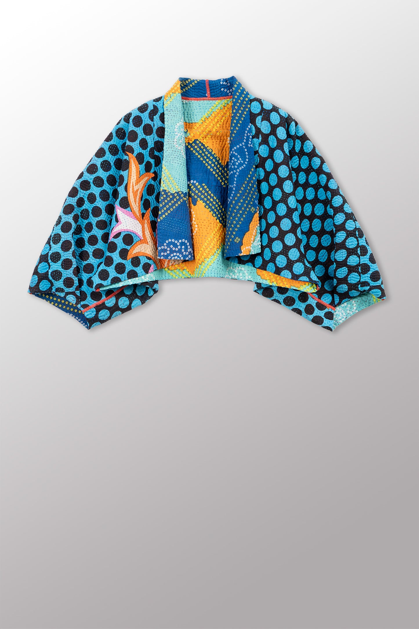 SFDG PRINT KANTHA PUFF SLV. SHRUG - sf4062-mlt -