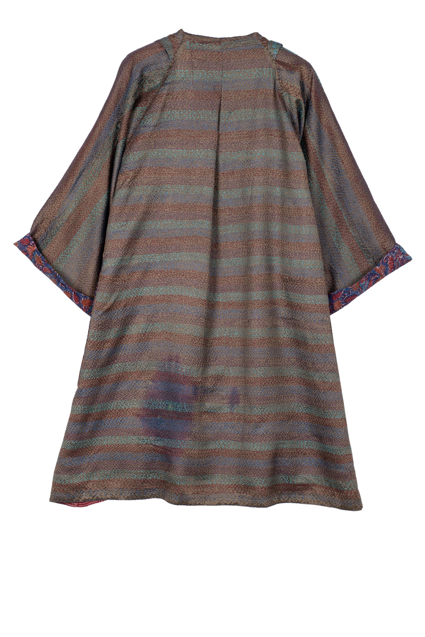 VINTAGE SILK GEORGETTE KANTHA KIMONO DUSTER