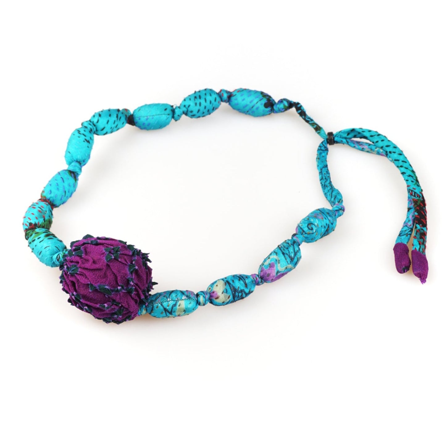 VINTAGE SILK KANTHA SEA URCHIN SHORT NECKLACE