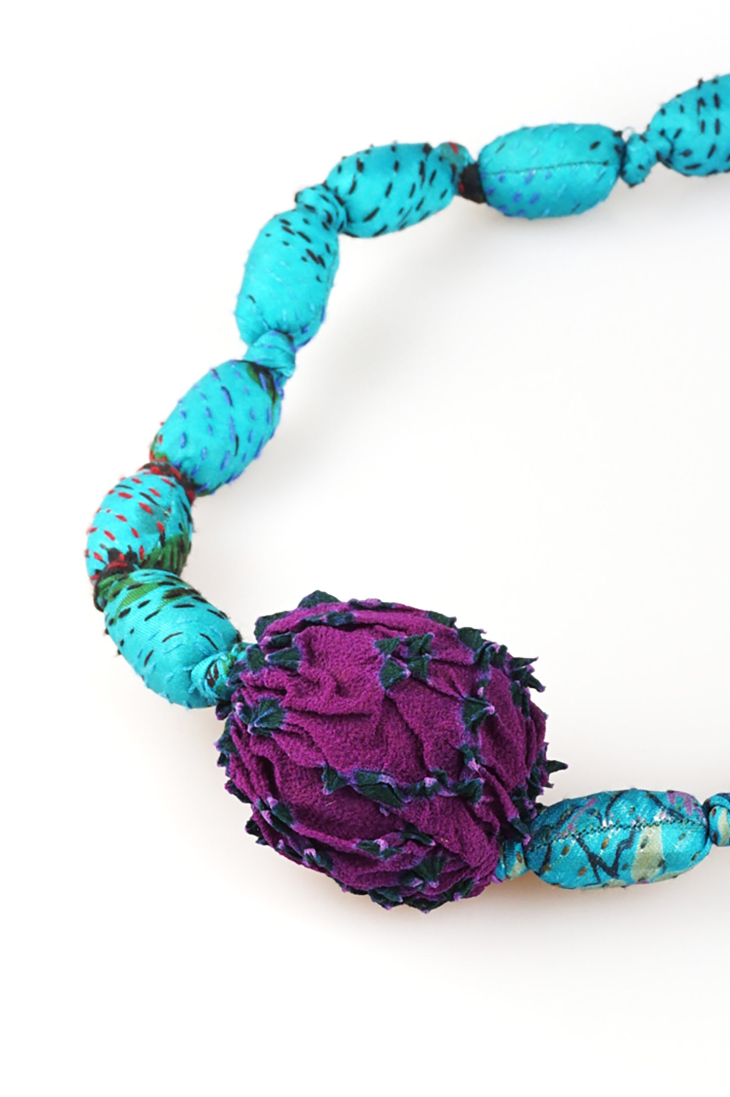 VINTAGE SILK KANTHA SEA URCHIN SHORT NECKLACE