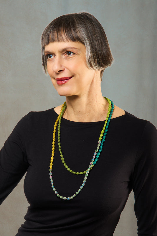 VINTAGE SILK KANTHA MULTIPURPOSE NECKLACE - sv2729-grn -