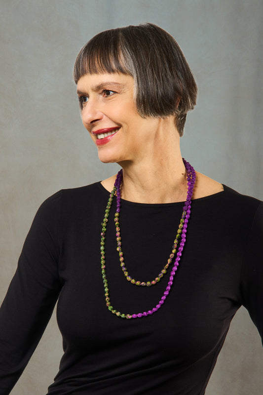 VINTAGE SILK KANTHA MULTIPURPOSE NECKLACE - sv2729-prp -