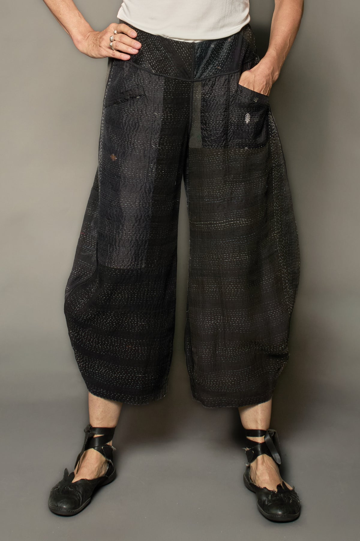 JAIPUR PATCH KANTHA HAREM PANTS - jp2605-blk -