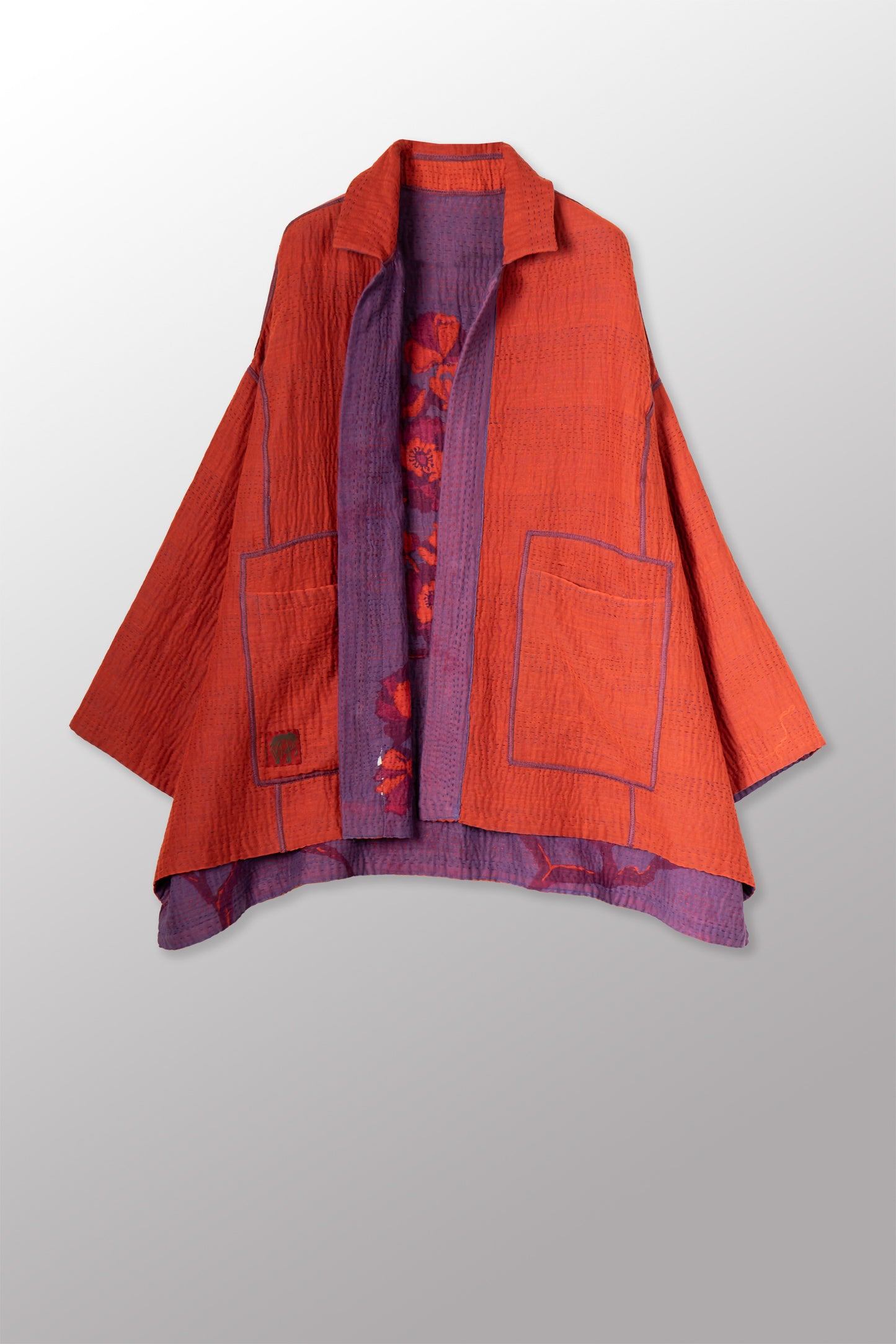 BLOOMING FLOWERS KANTHA OVERSIZED MINI COAT - bf4332-prp -