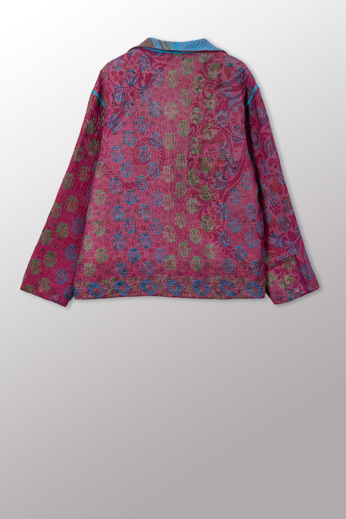 VINTAGE SILK GEORGETTE COTTON KANTHA MEN'S BLOUSON - gc4040-0001m -