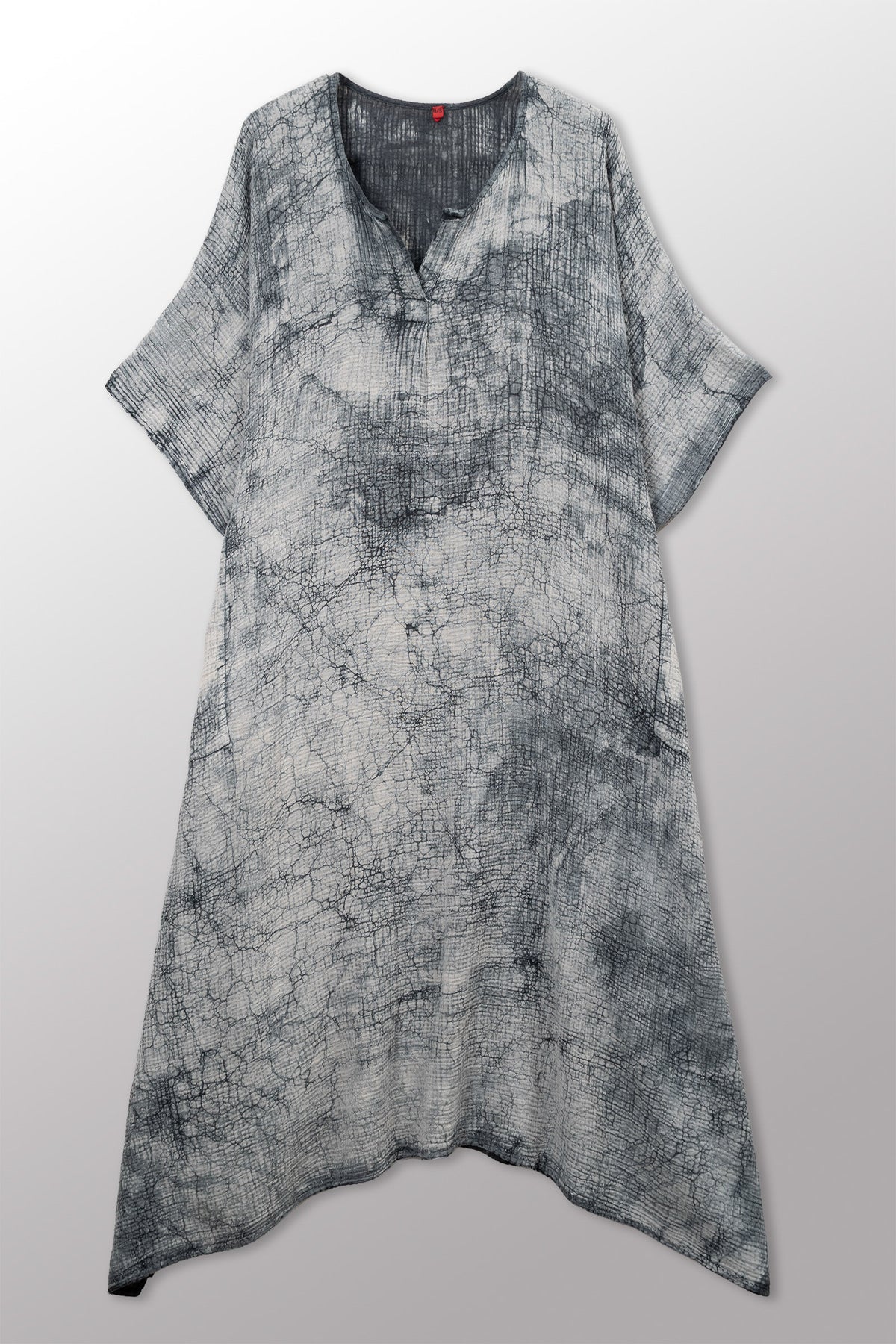 MUD DYE RIPPLE KANTHA KAFTAN DRESS - yp2468-gry -