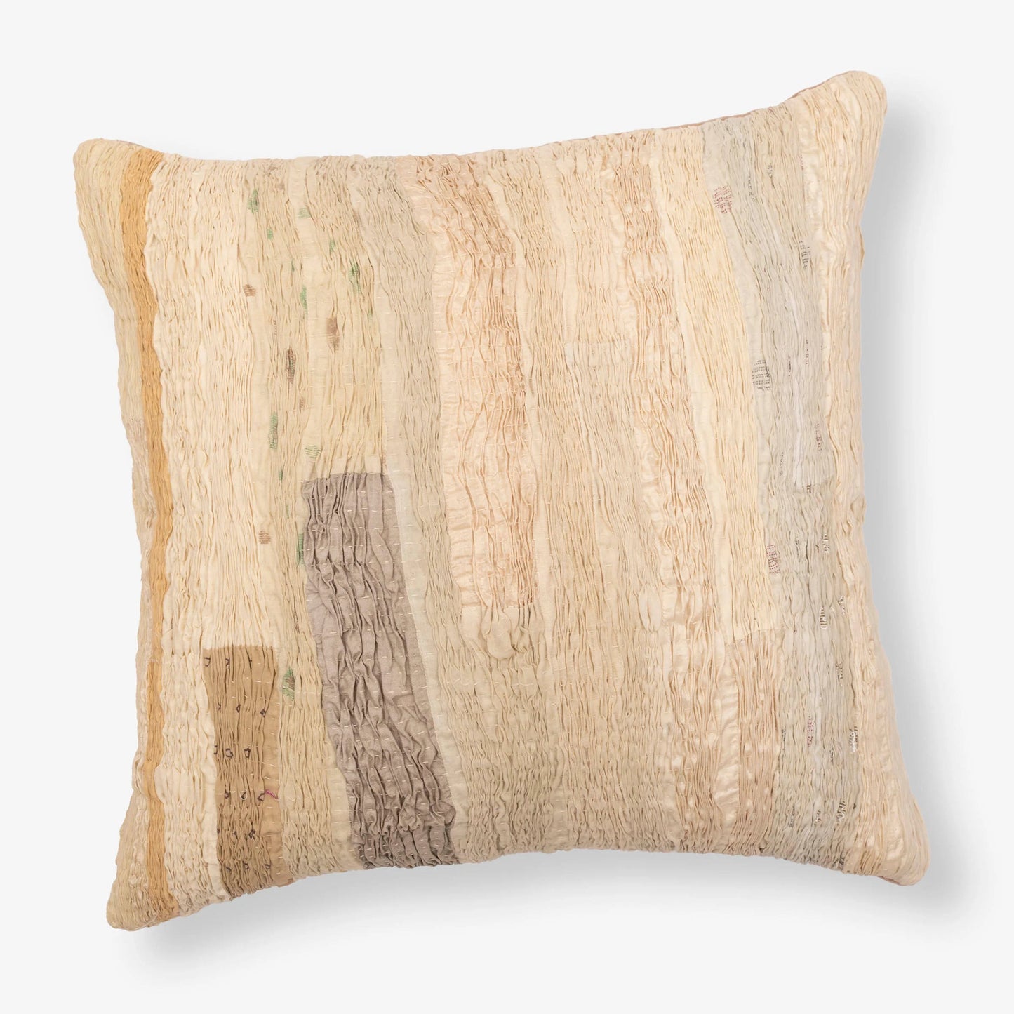 Sari Pleated Handmade Kantha Pillow Sham (With Velvet Back)
