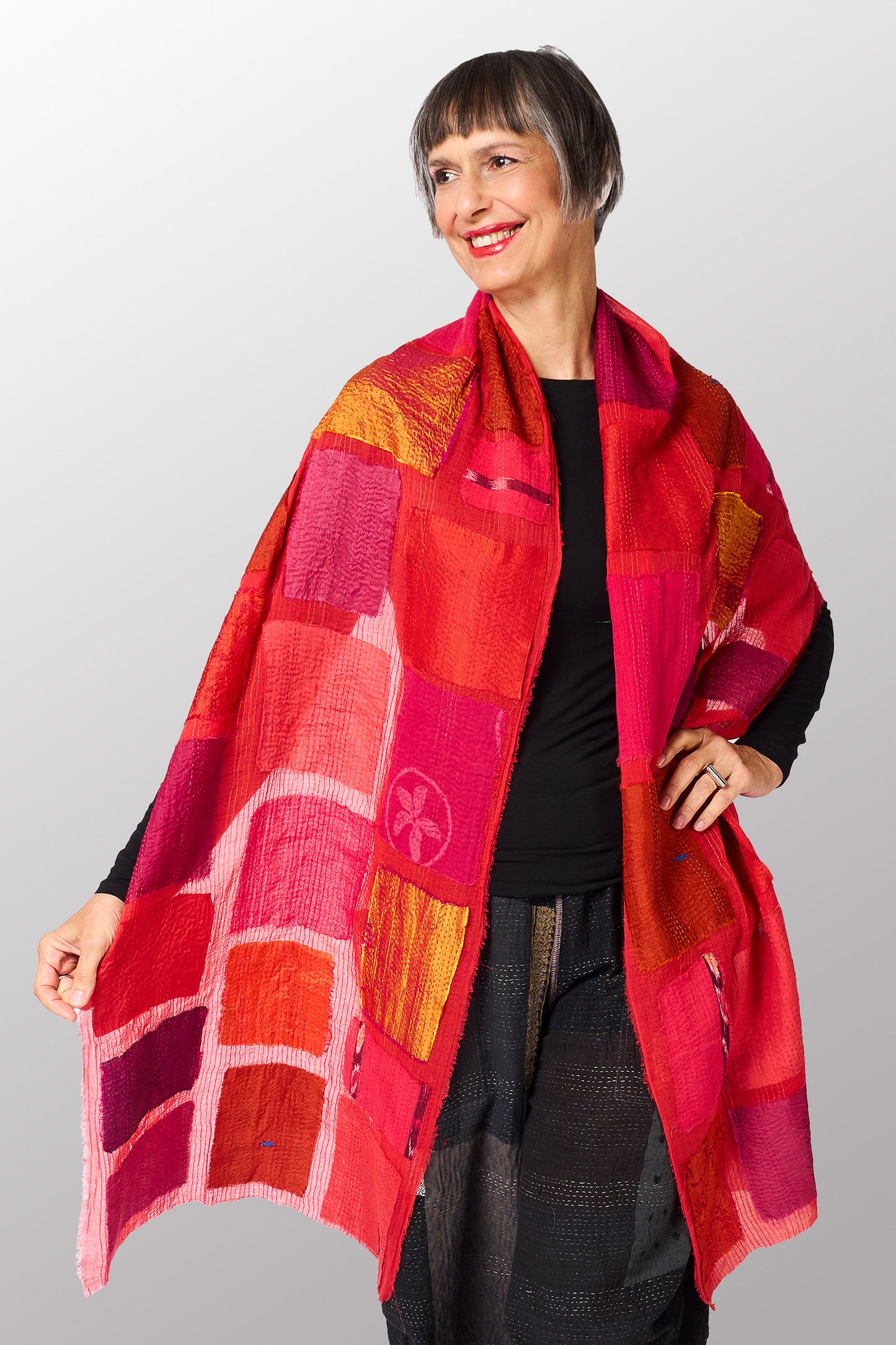 TONAL TILE PATCH KANTHA SCARF STANDARD - tt2801-npk -