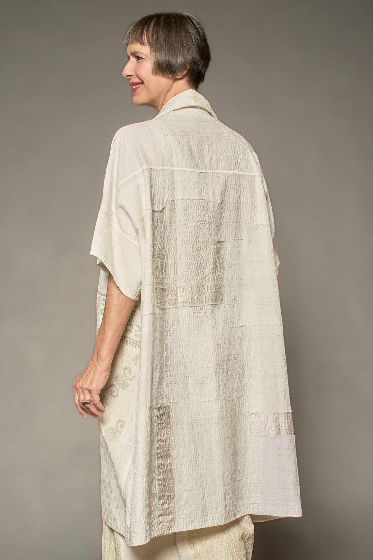 FRAYED PATCH KANTHA WIDE SHIRT DRESS - fi2448-ivy -