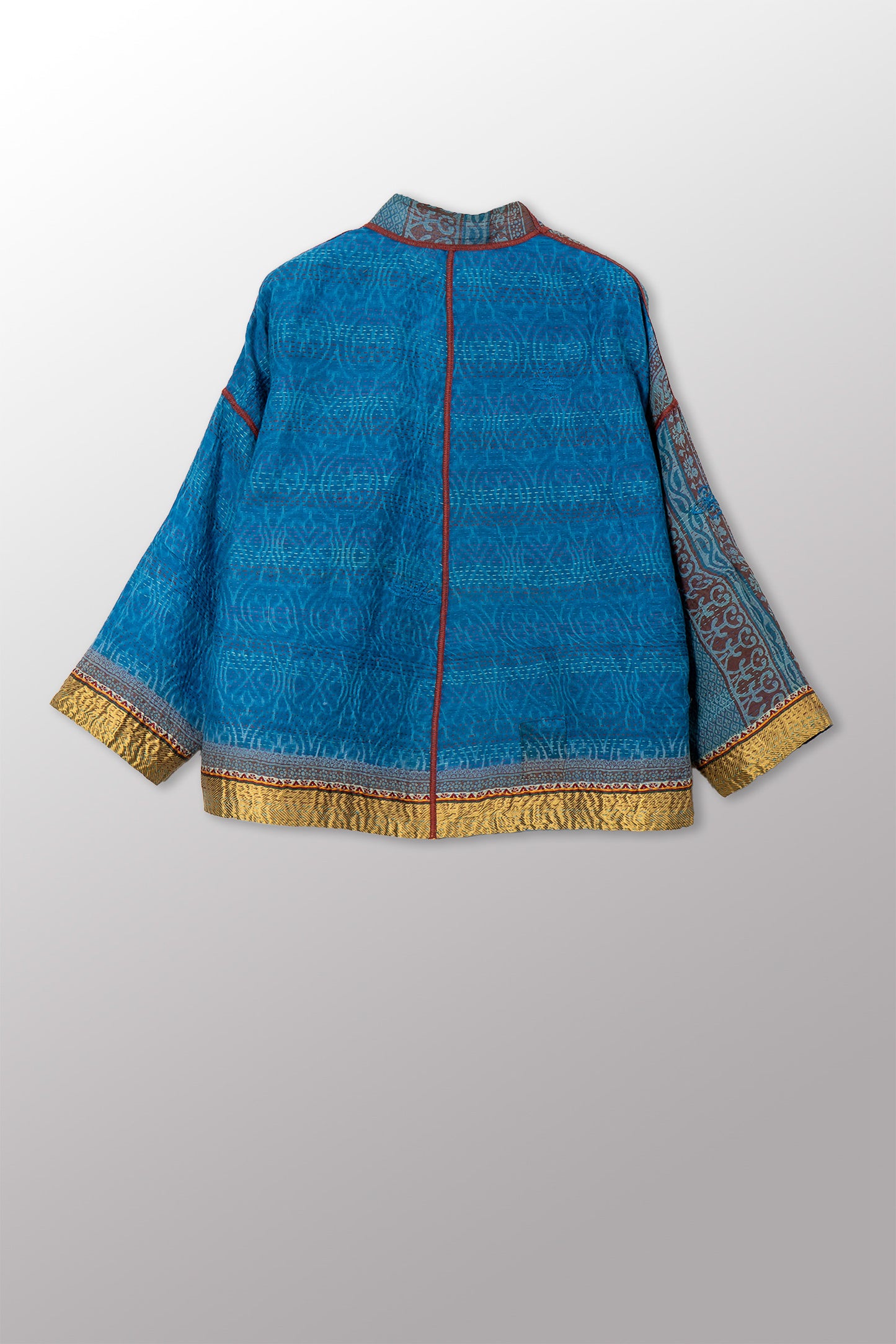 VINTAGE COTTON & NEW VOILE KANTHA STAND COLLAR CROPPED JACKET - cn2034-0002a -