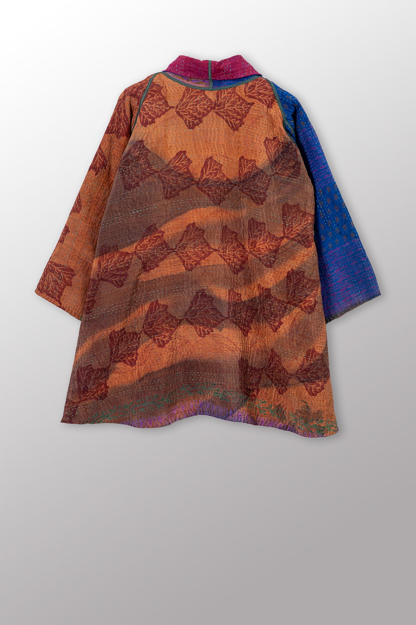 VINTAGE SILK GEORGETTE COTTON KANTHA KIMONO JACKET - gc4004-0001a -