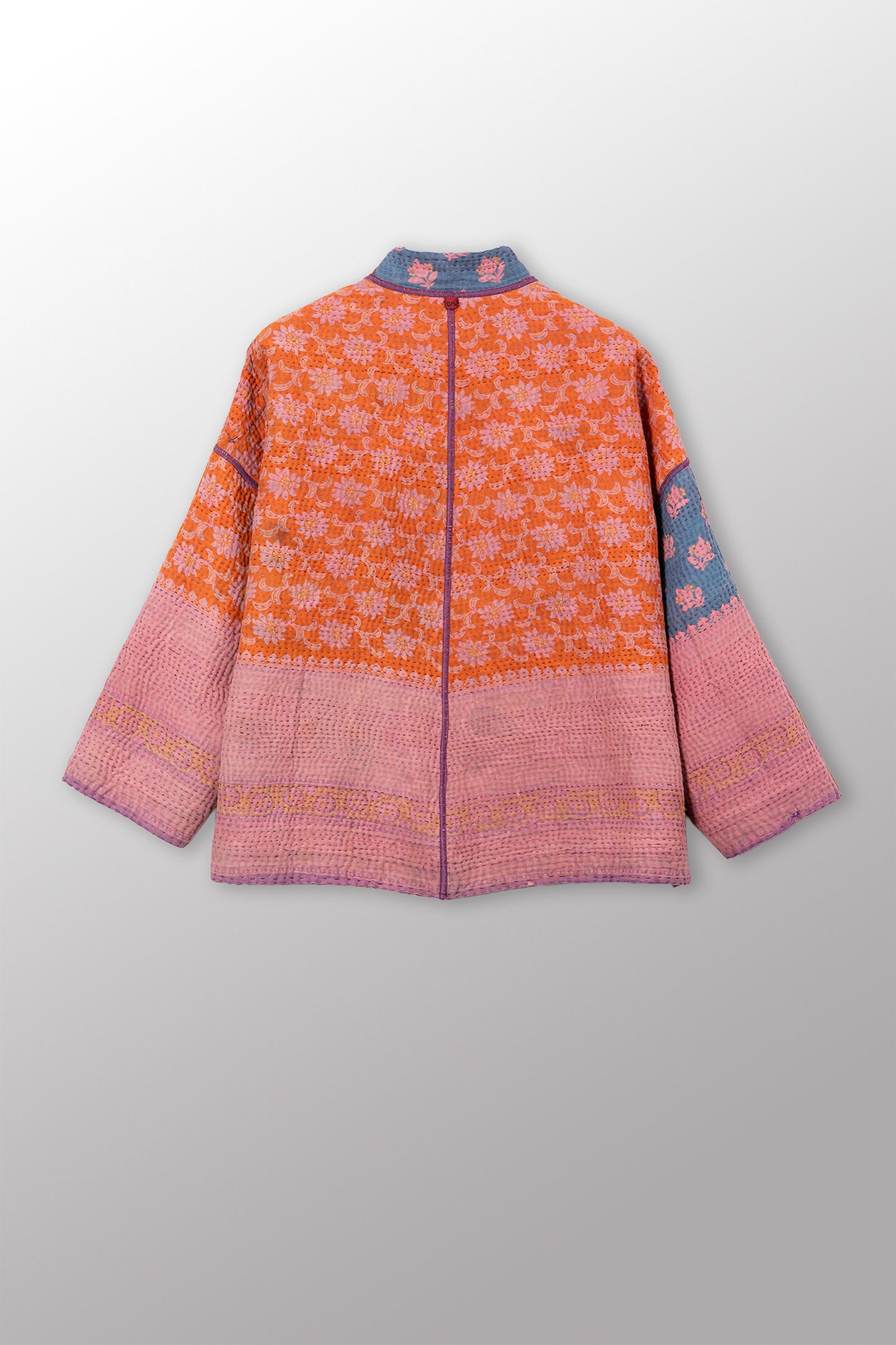 VINTAGE COTTON KANTHA STAND COLLAR CROPPED JKT - cv4034-0161a -
