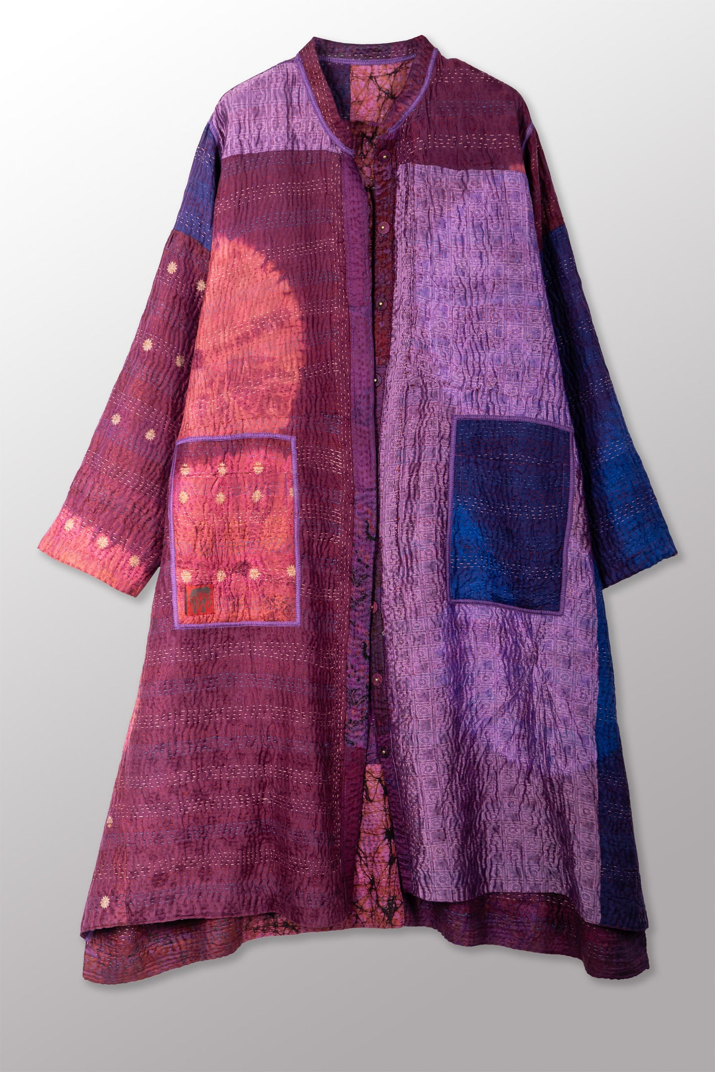 TIE DYE CIRCLE SHIBORI KANTHA KAFTAN COAT - td4343-prp -