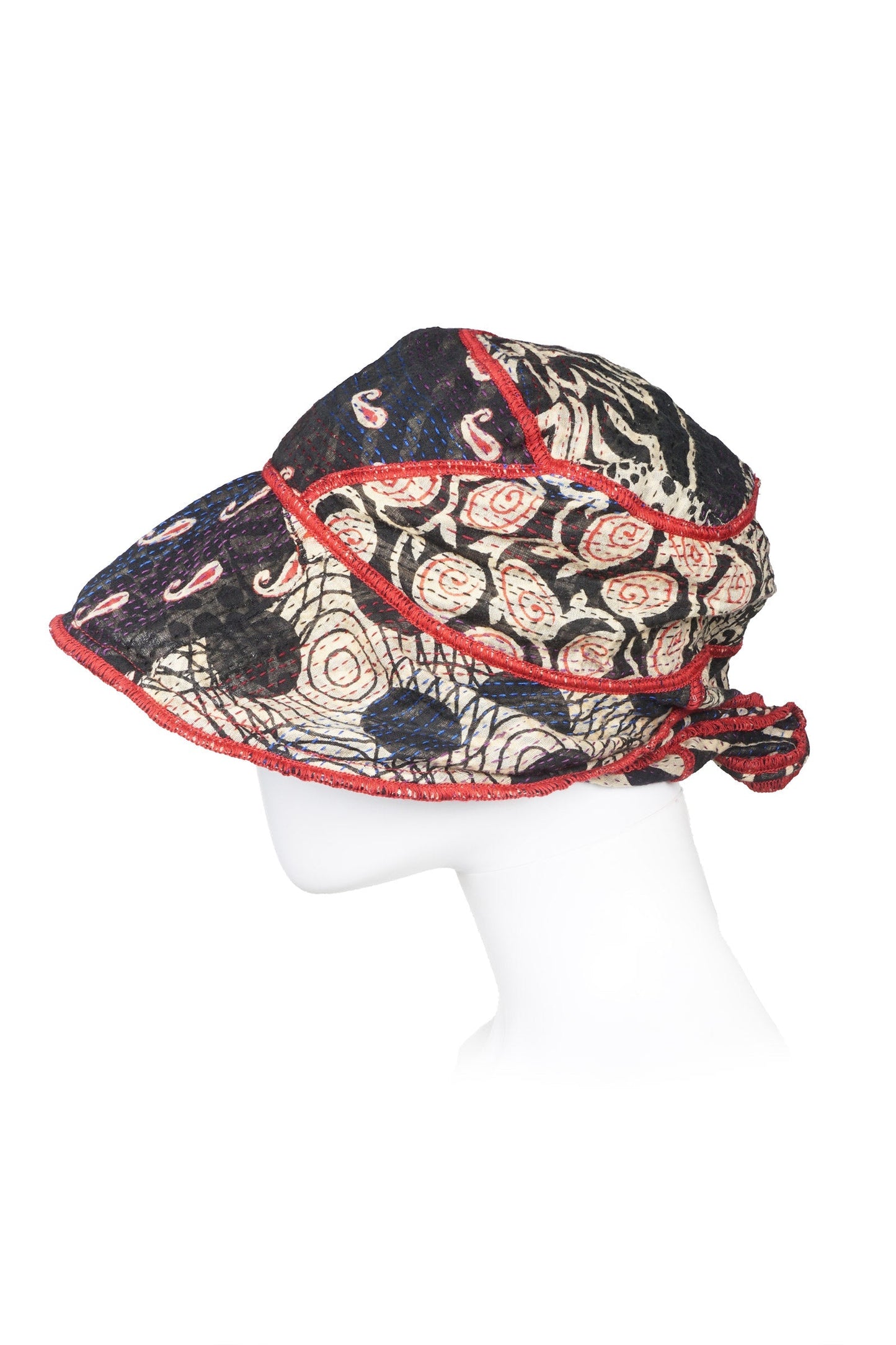 PATCHED PRINT KANTHA CIRCULAR CUT BRIM HAT - pp2882-blk -