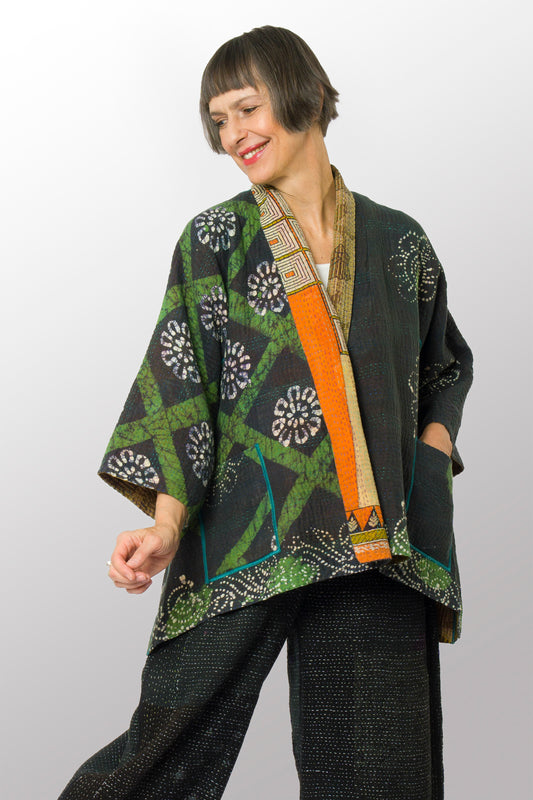 VINTAGE COTTON KANTHA KIMONO JKT - cv4004-0209a -