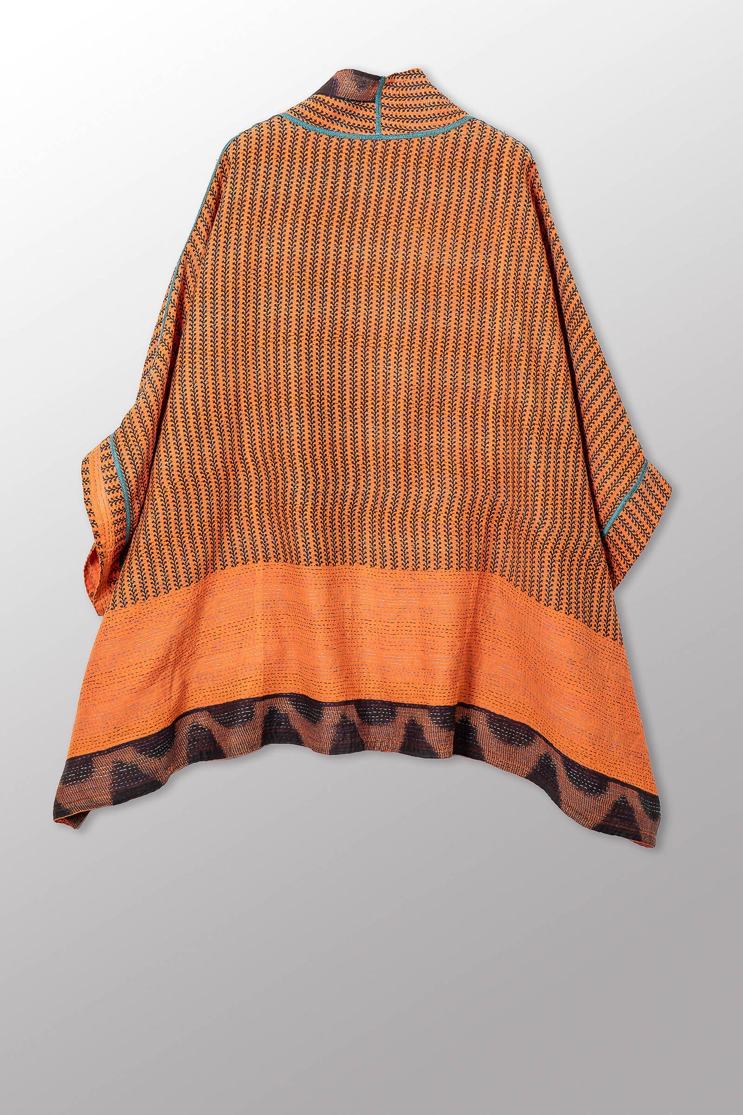 VINTAGE COTTON & NEW VOILE KANTHA DOUBLE COLLAR PONCHO - cn2323-0001a -