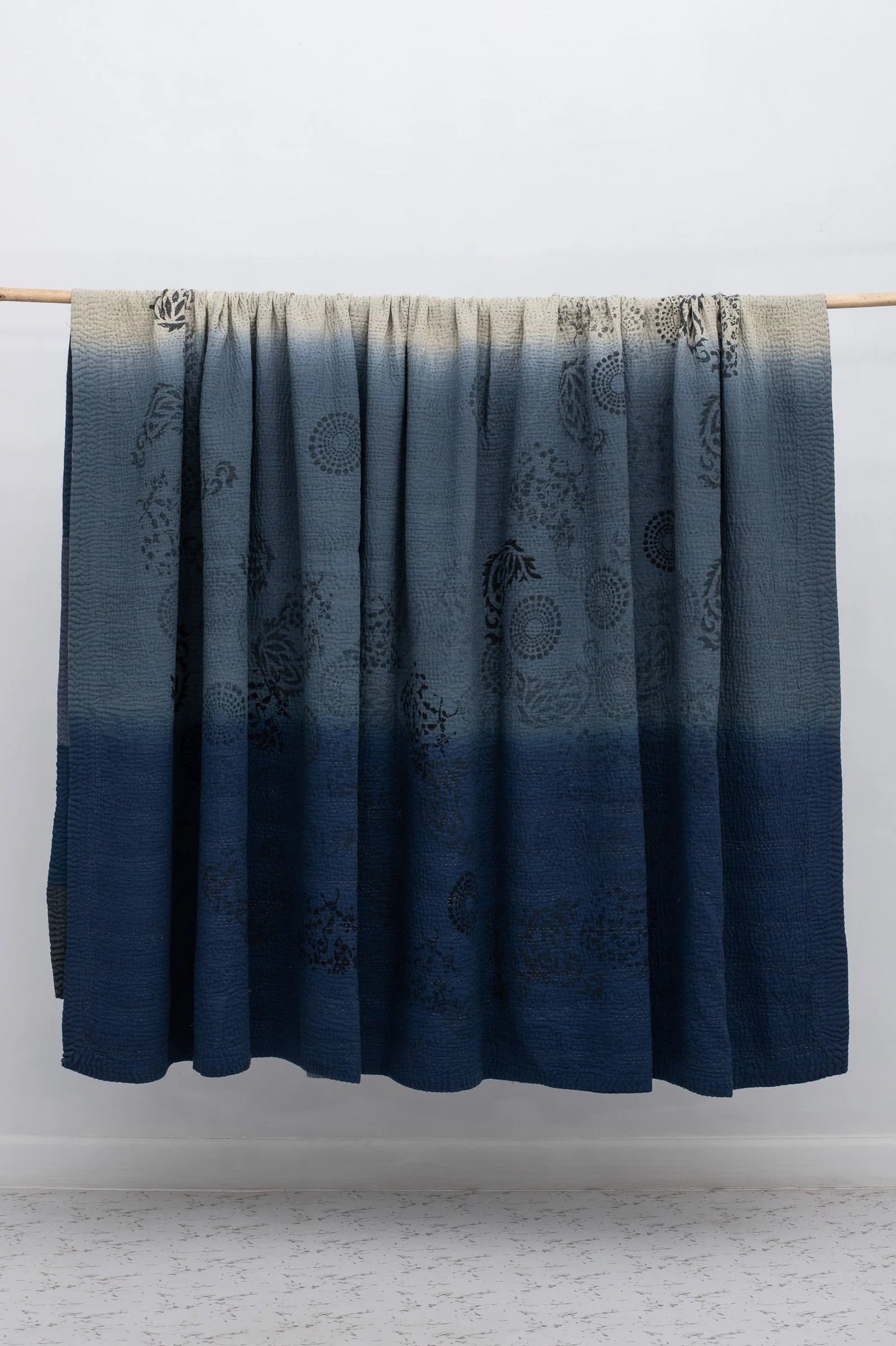 Ombre With Fray Patch Handmade Vintage Quilts - Navy