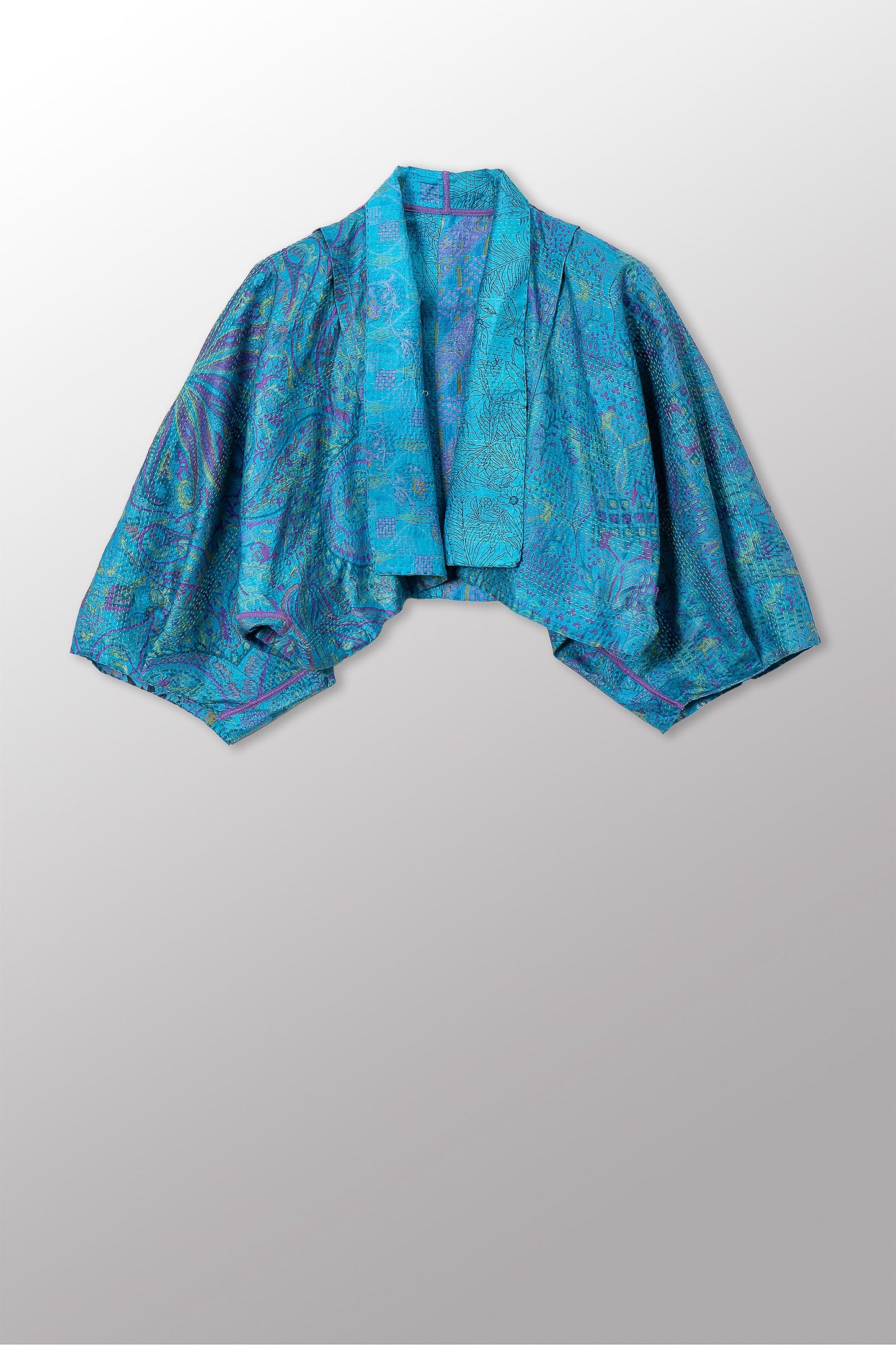 VINTAGE SILK KANTHA PUFF SLV. SHRUG - sv2062-0039a -