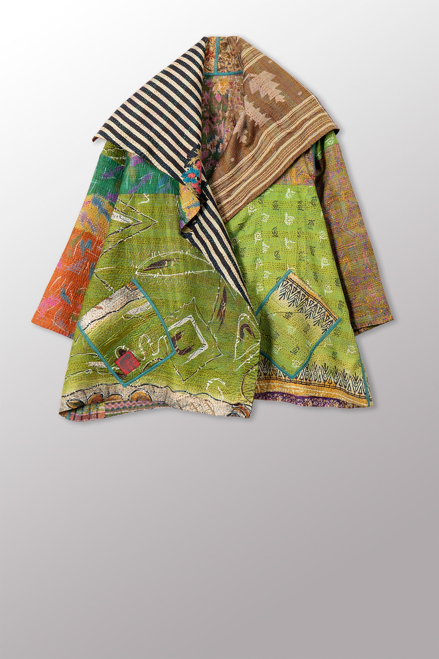 VINTAGE SILK KANTHA FLARE JKT - sv2010-0058a -