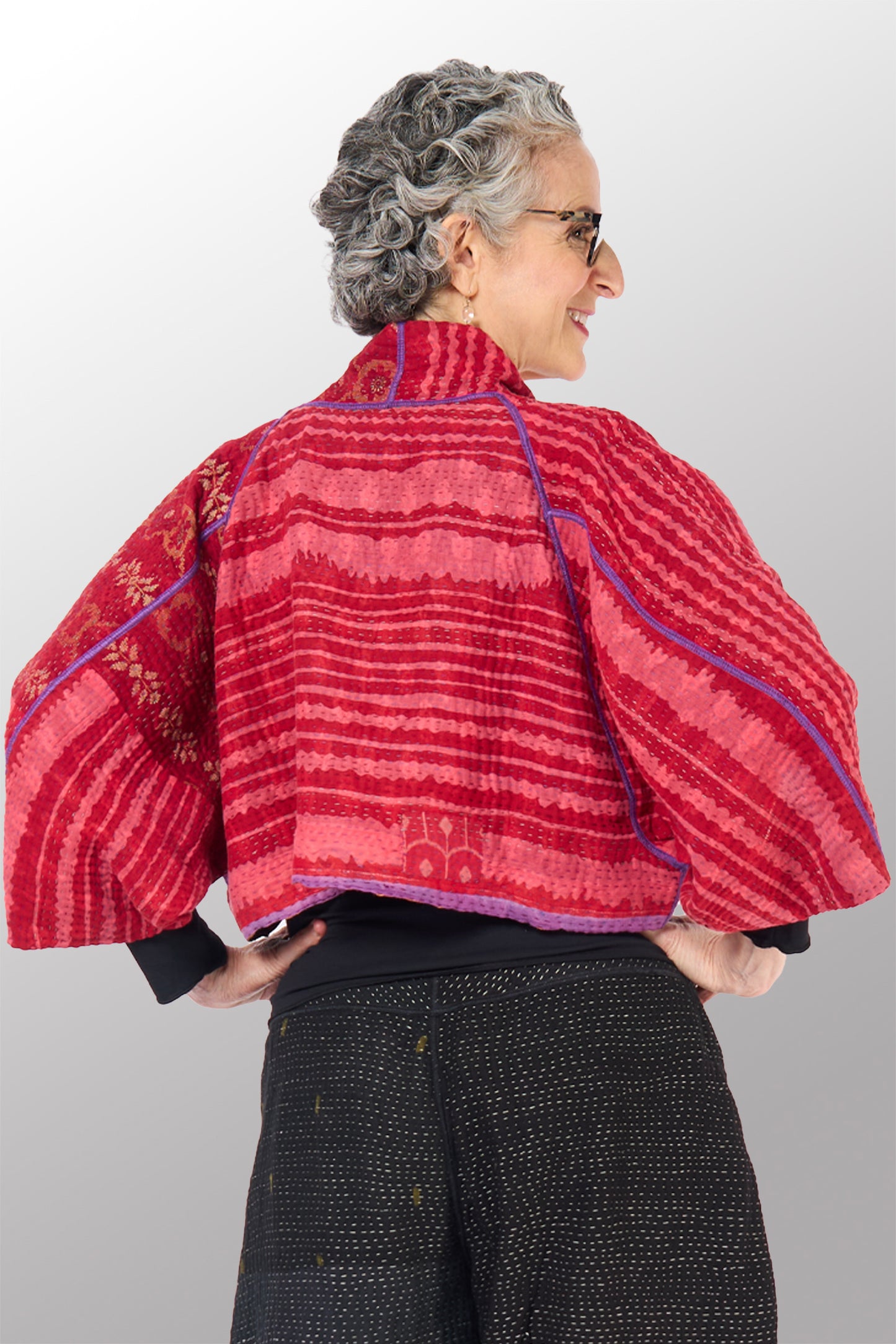 VINTAGE COTTON KANTHA  PUFF SLV. SHRUG - cv4062-0054a -
