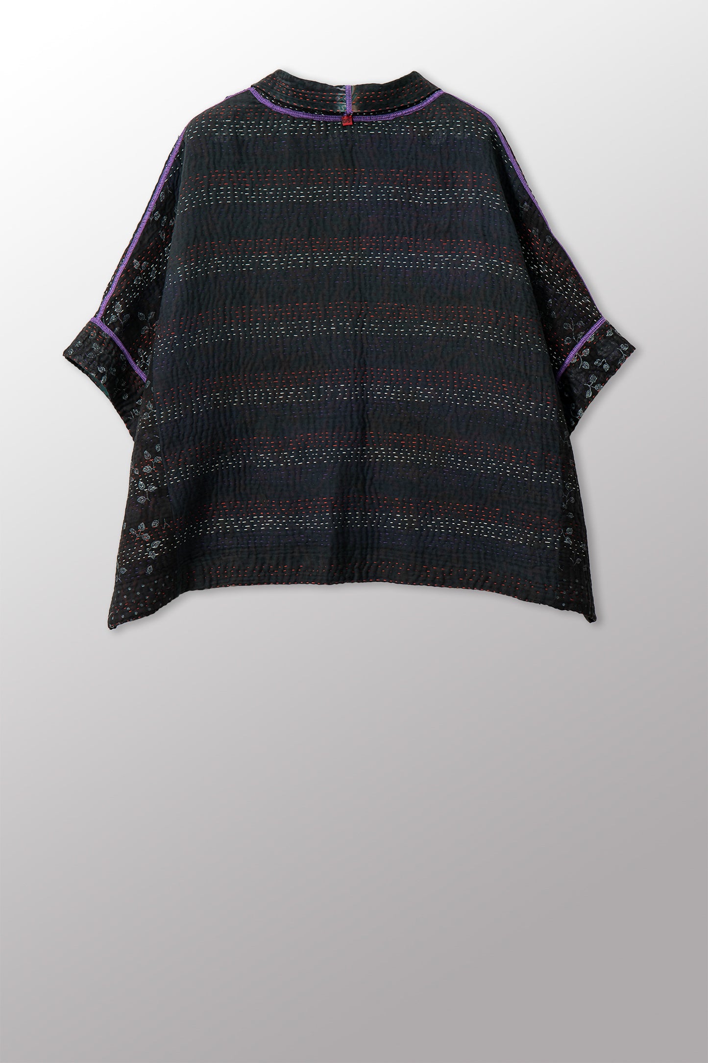 VINTAGE COTTON GREY CLAMP TIE DYE KANTHA MINI PONCHO - su4060-0001a -