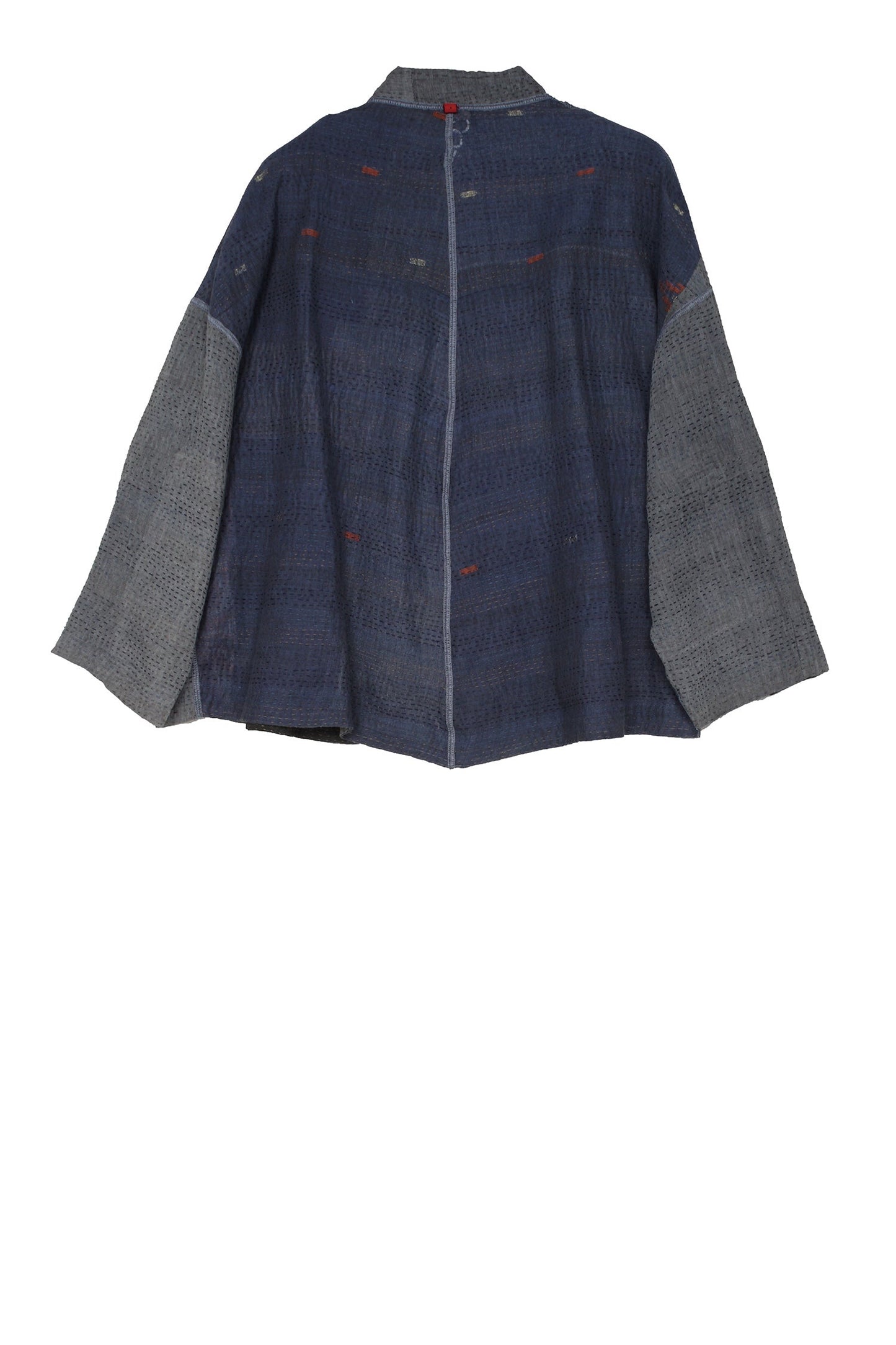 FRAYED PATCH KANTHA STAND COLLAR CROPPED JKT - fi2034-gry -