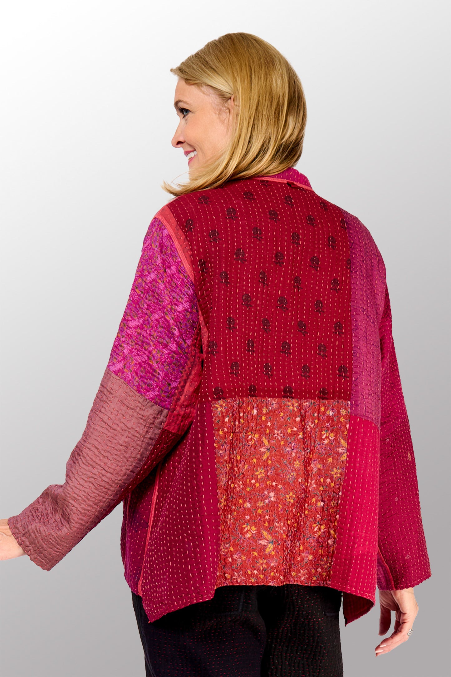 BBK PATCH KANTHA KAFTAN JACKET SHORT - bl-bbp4088-pik -