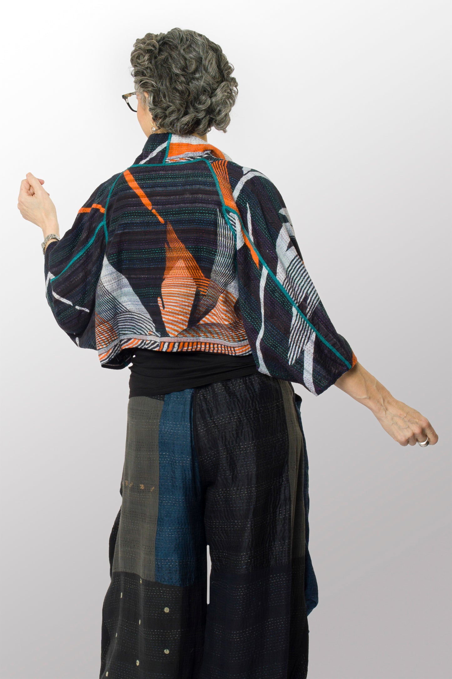 VINTAGE COTTON KANTHA PUFF SLV. SHRUG - cv2062-0013a -