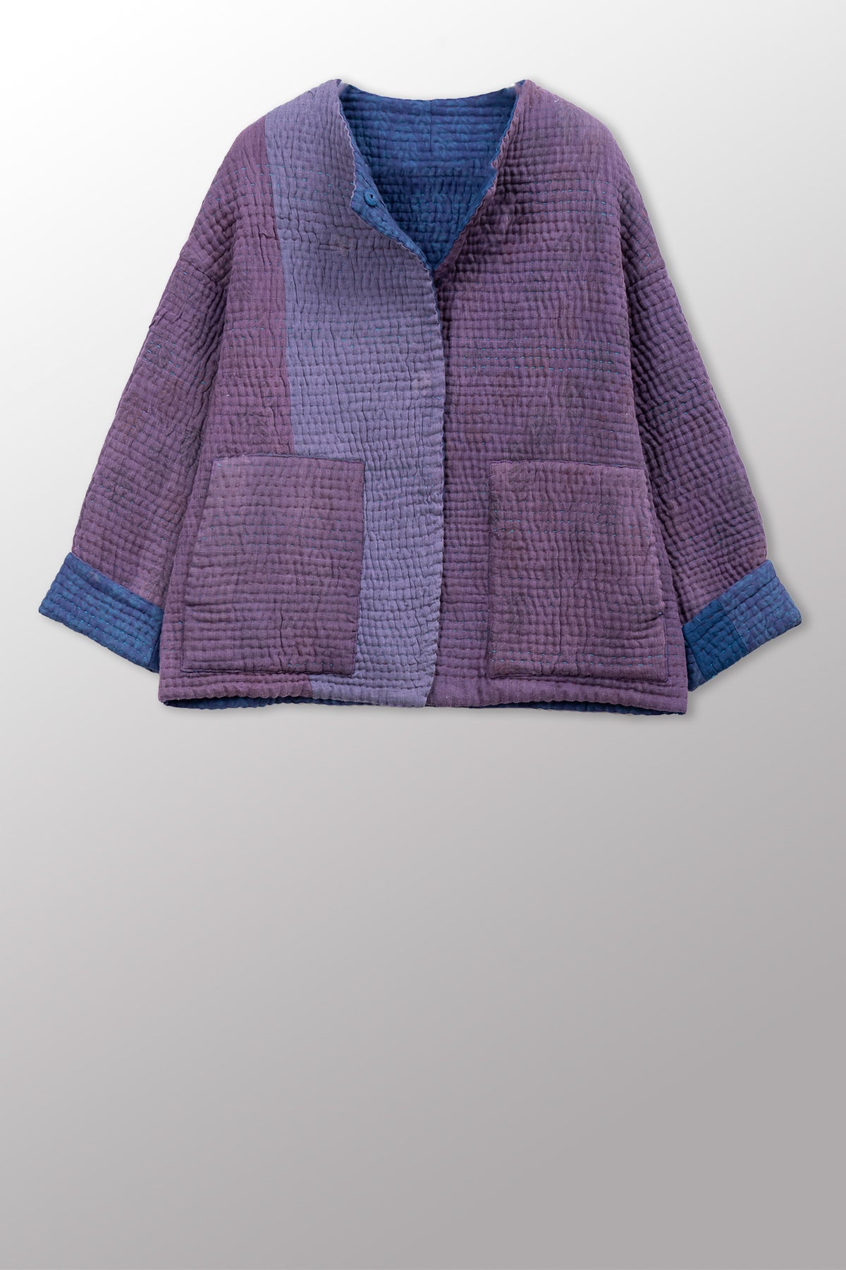 QUILTED OVERDYE COTTON KANTHA CREW NECK SHORT JKT - oq5053-cblu005a -