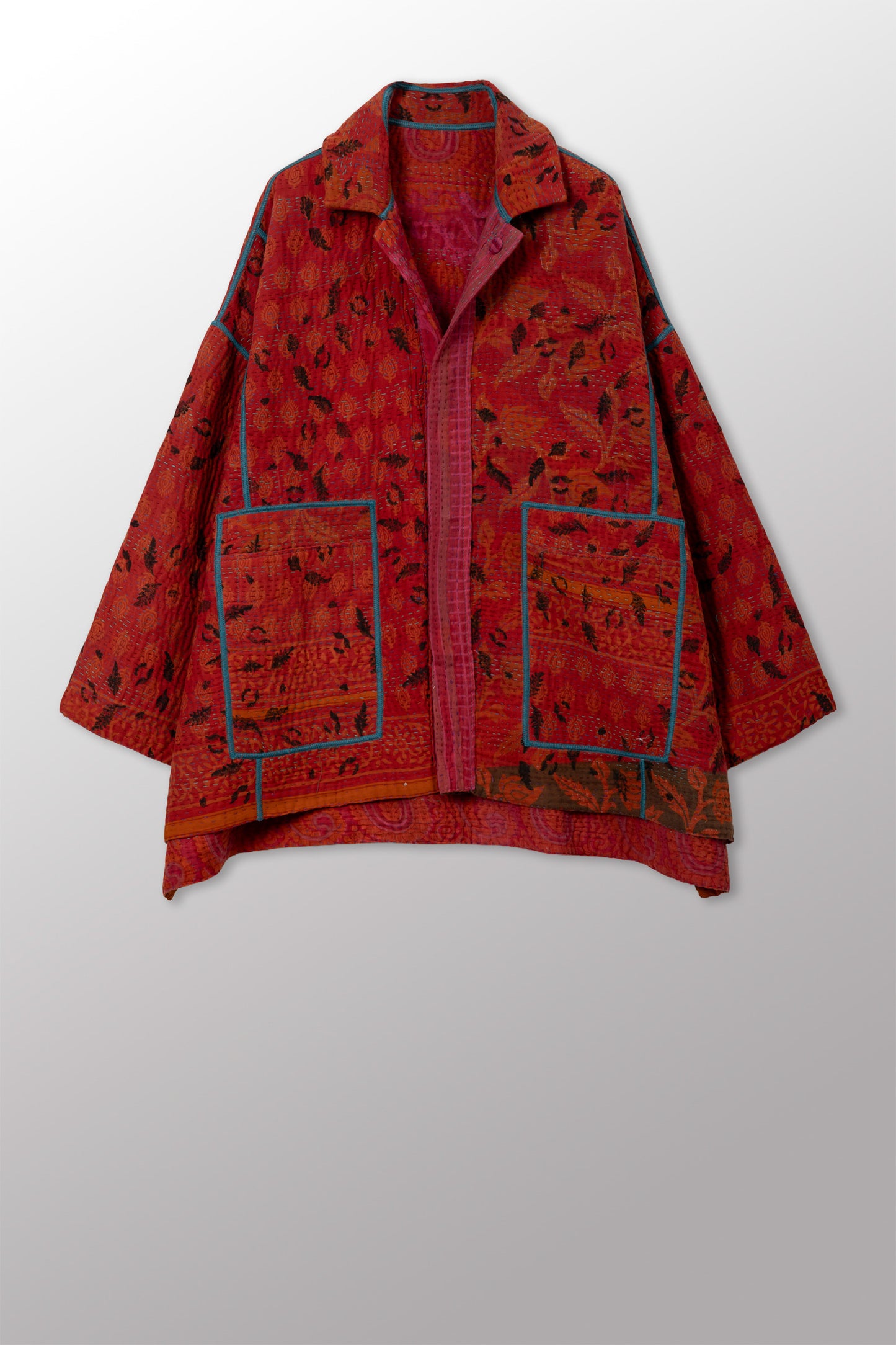 COTTON OVERDYE KANTHA OVERSIZED MINI COAT - ov4332-corg001a -