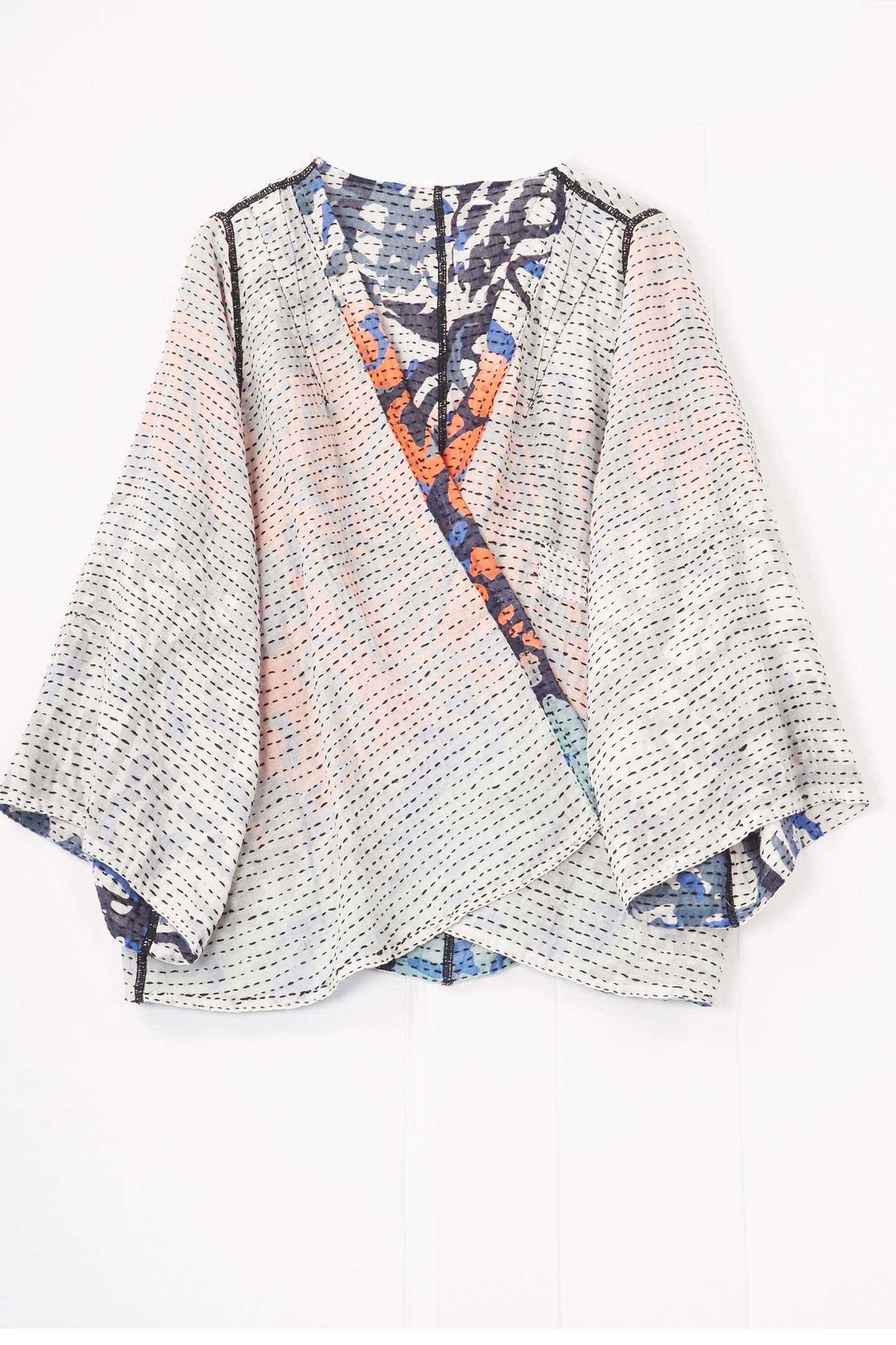 SUMMER BREEZE PRINT KANTHA BELL SHAPE JKT - sz2048-blu -