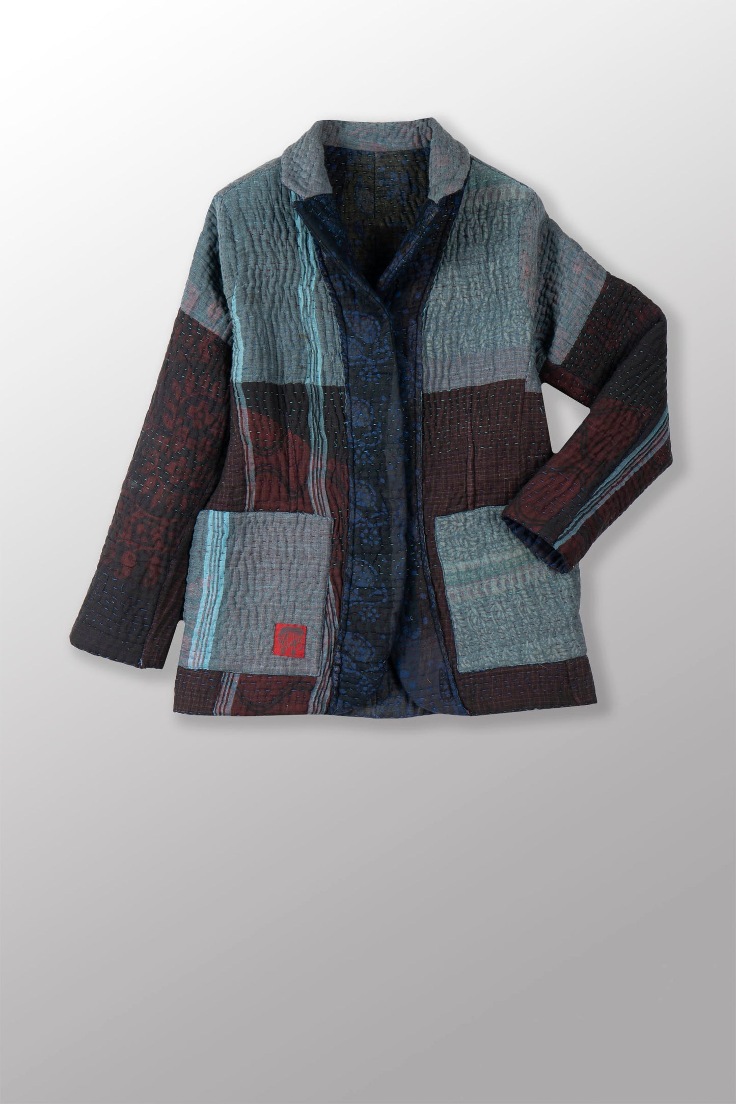 QUILTED OVERDYE COTTON KANTHA BASIC JACKET - oq5052-cblu001m -