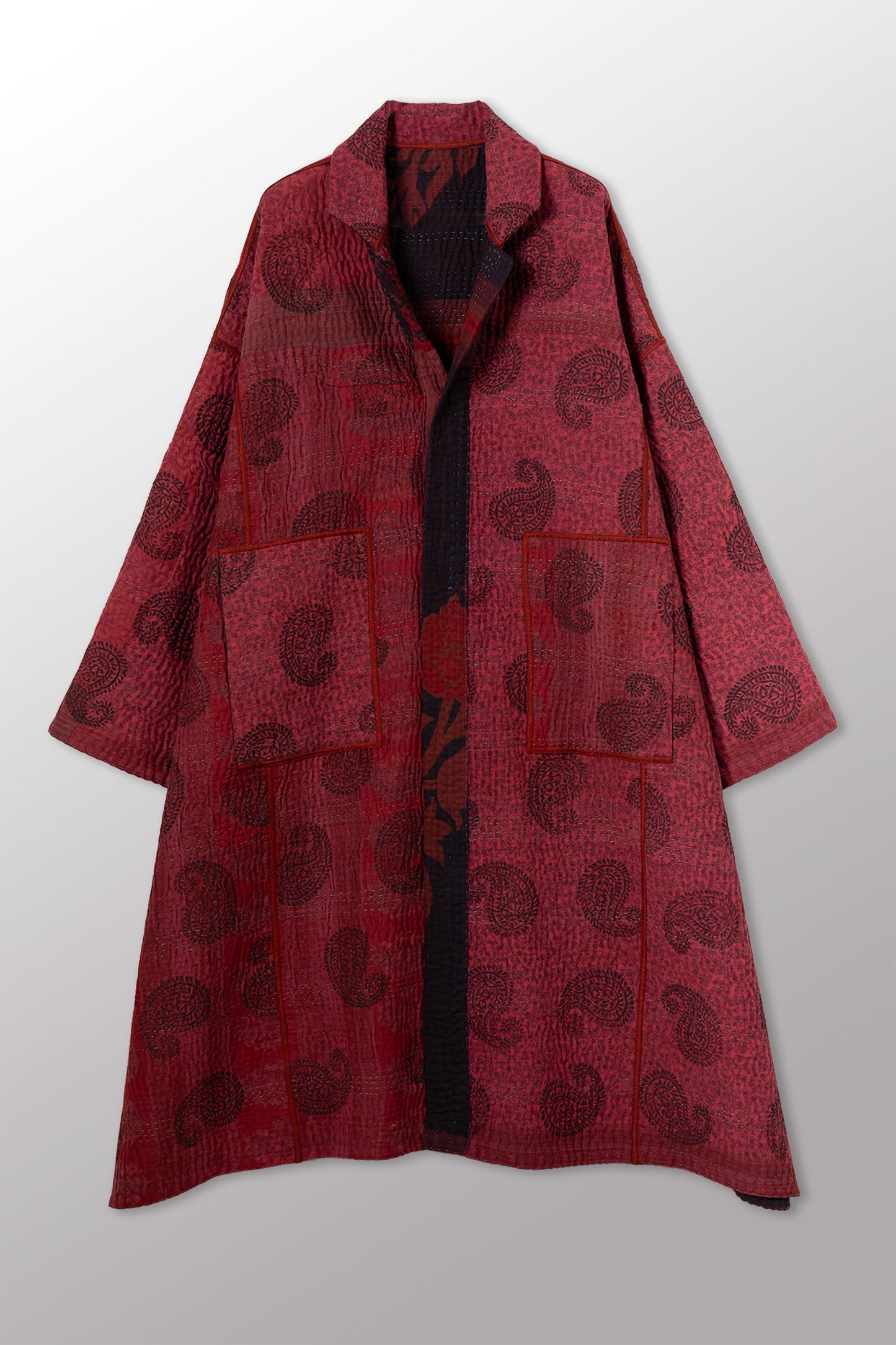 COTTON OVERDYE KANTHA NEW OVERSIZED COAT - ov4342-cred008a -