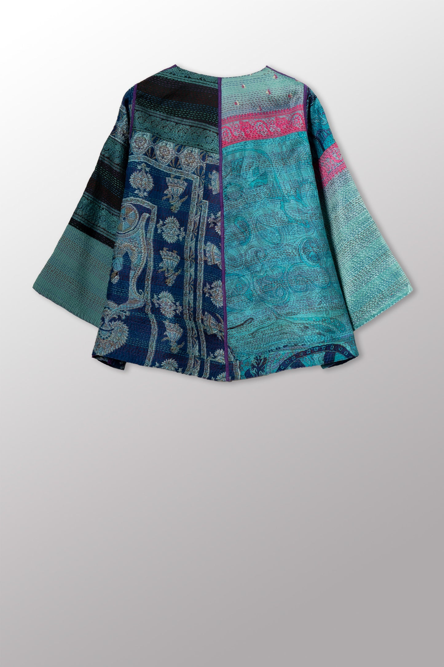 VINTAGE SILK KANTHA BELL SHAPE JKT - sv2048-0006a -
