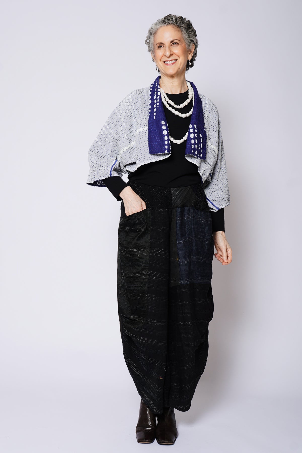 SHIBORI DROP BBK KANTHA PUFF SLV. SHRUG - sd2062-blu -