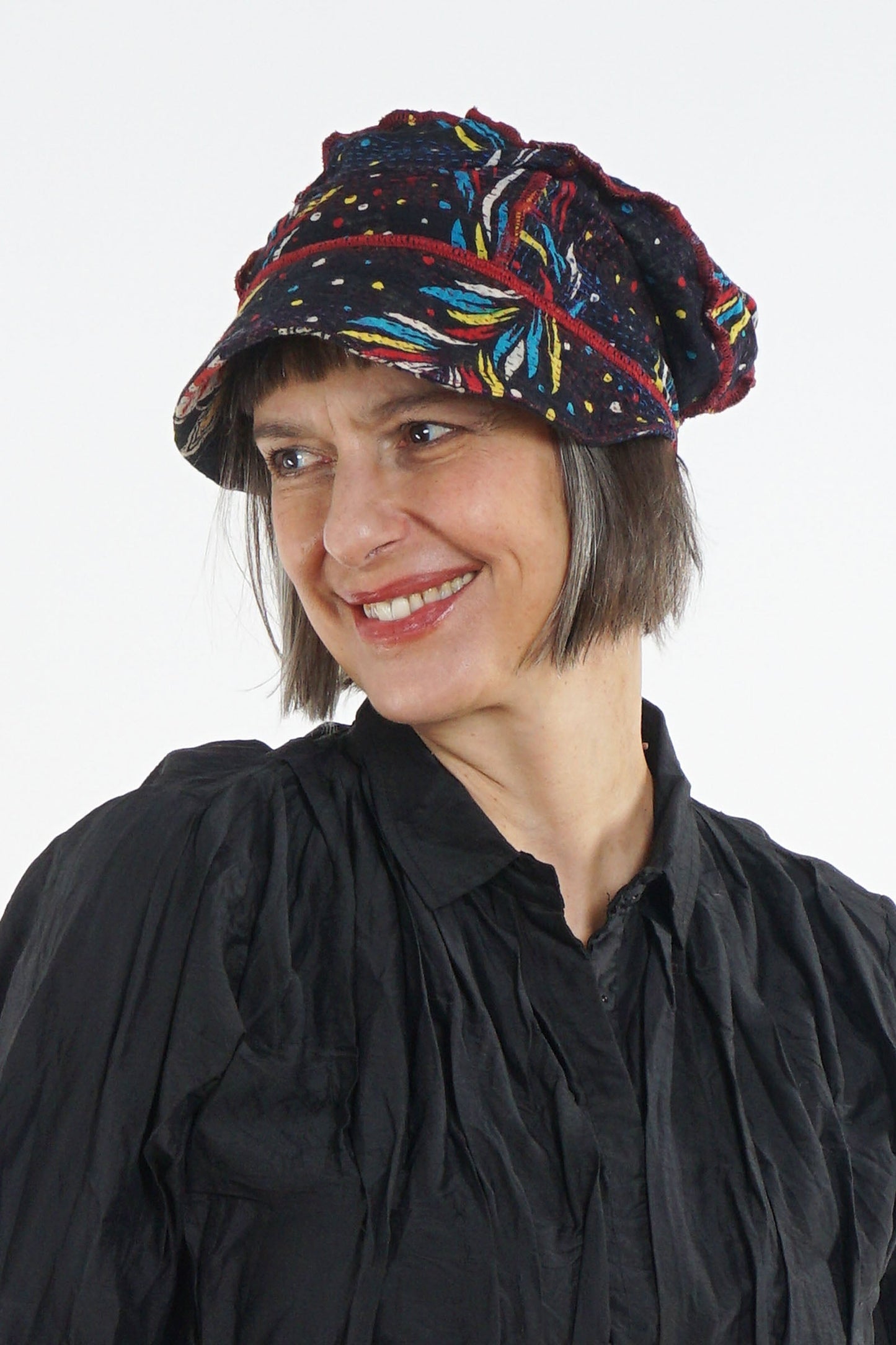 PATCHED & LEAVES KANTHA HALF BRIM HAT - pl2881-blk -