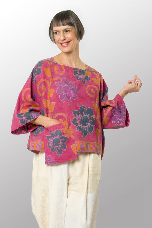 VINTAGE COTTON KANTHA 3/4 SLV. CROP TOP MIO - cv2538-0029a -