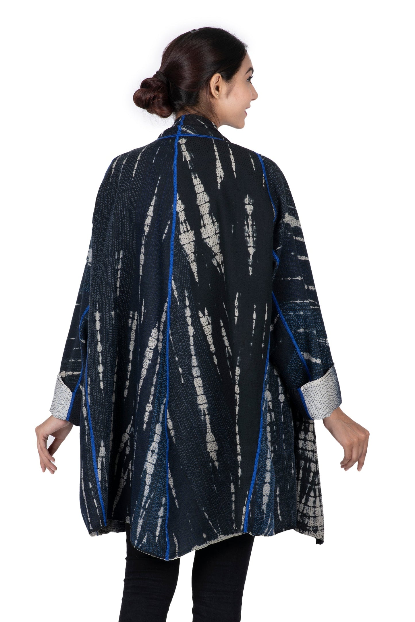 SERPENT PRINT KANTHA FUNNEL COLLAR COAT - sp2312-blk -