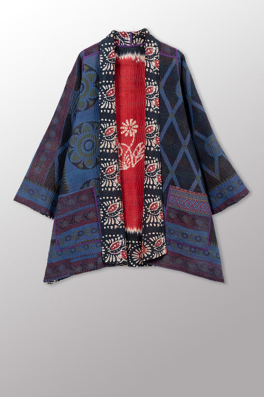 COTTON OVERDYE KANTHA A-LINE JKT - ov4003-cblu038w -