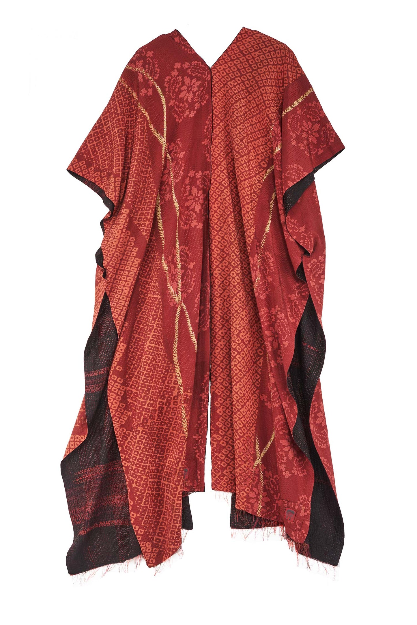 KIMONO PRINT KANTHA KIMONO PONCHO - kp2321-red -