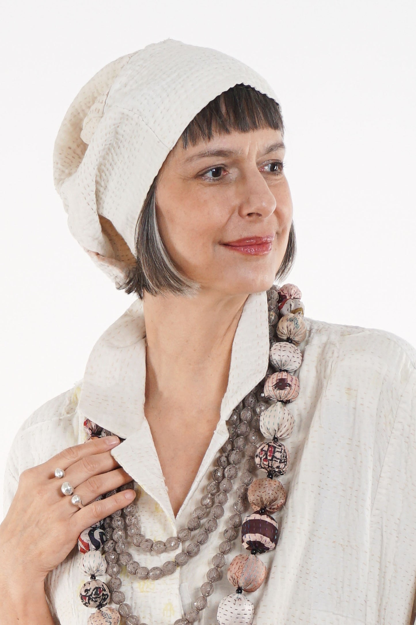 JAIPUR WHITE KANTHA 4 CORNER HAT - jw4883-ivy -