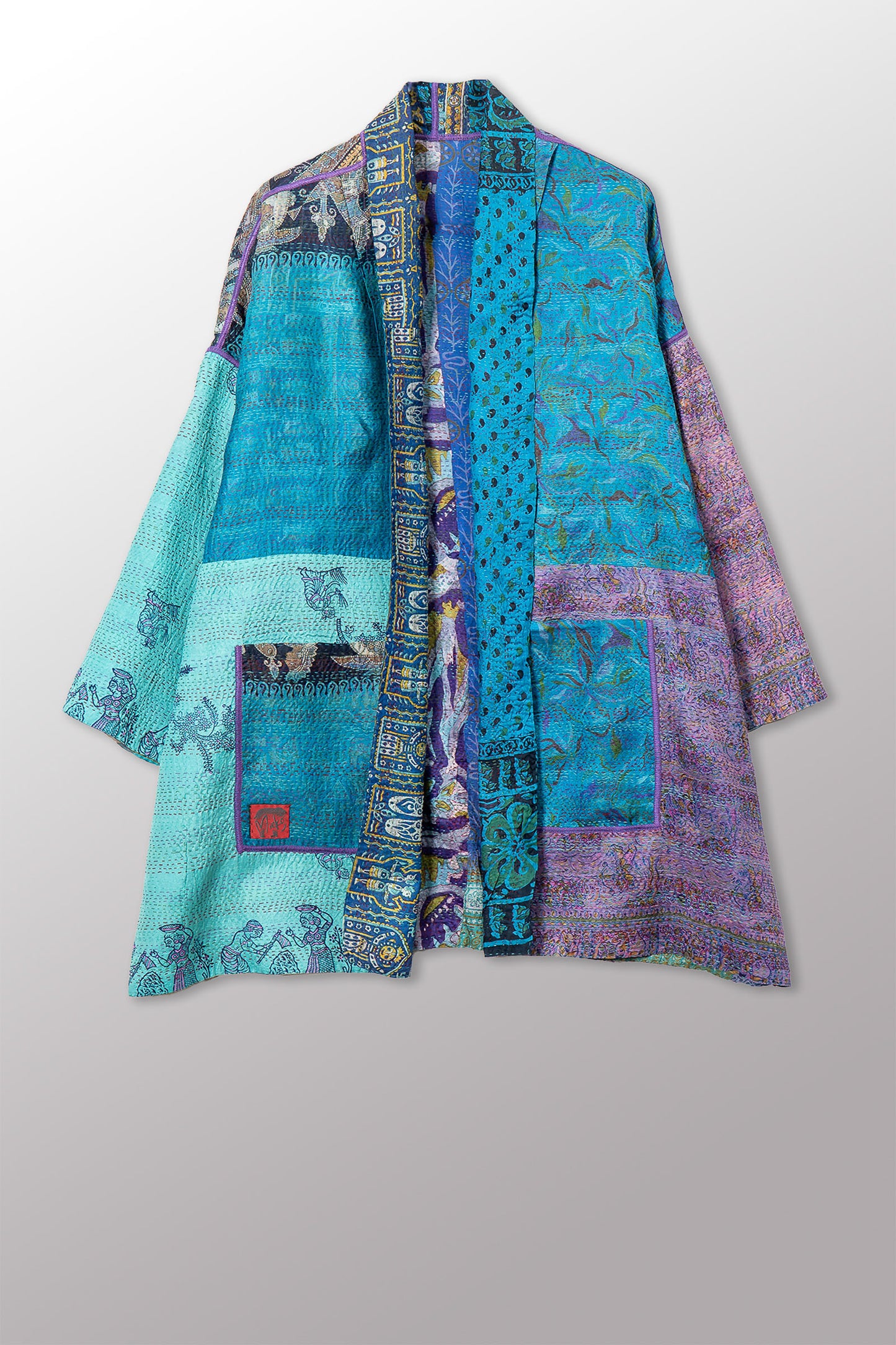 VINTAGE SILK KANTHA HAORI JACKET - sv2068-0008a -