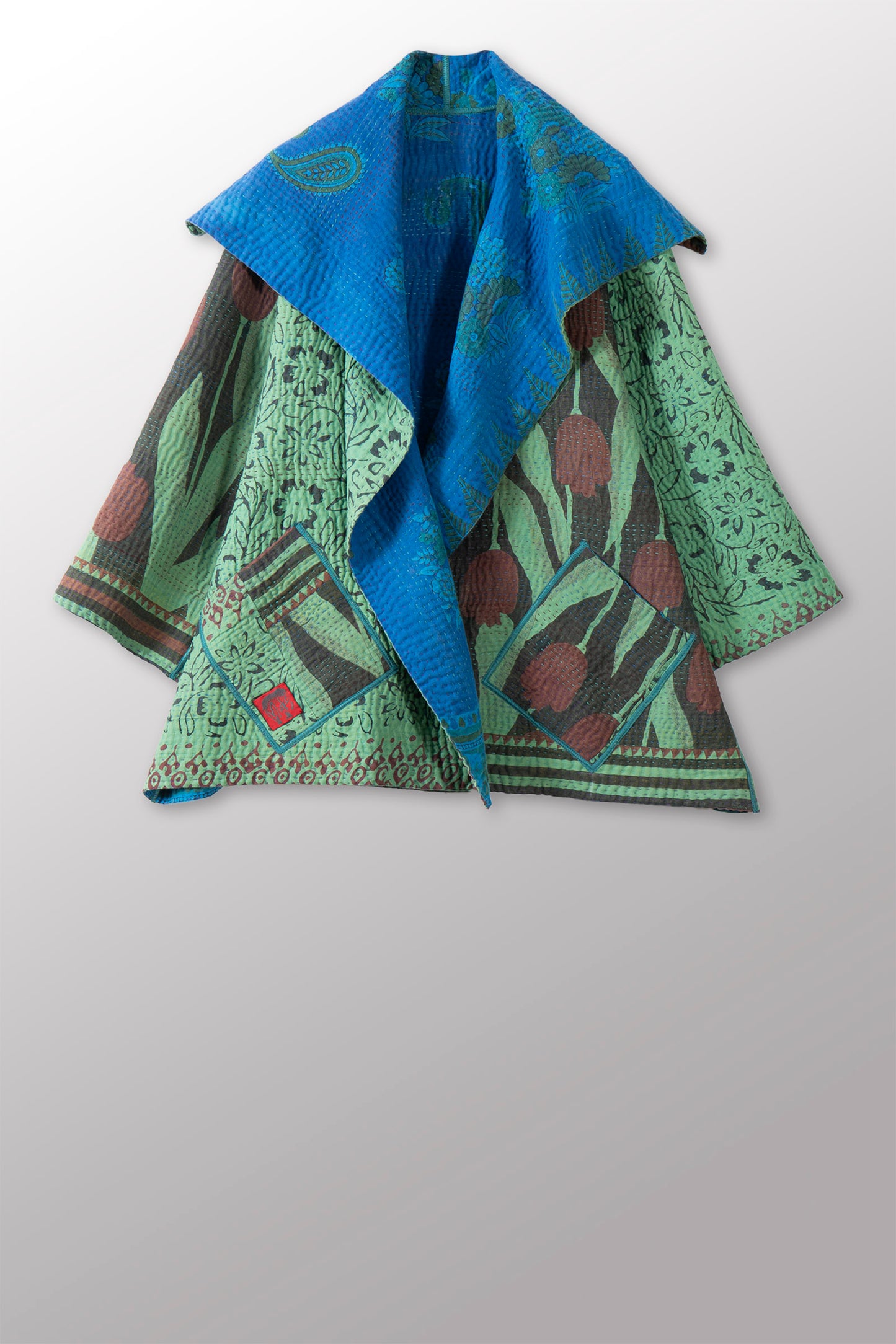 COTTON OVERDYE KANTHA FLARE JKT - ov4010-cblu006a -