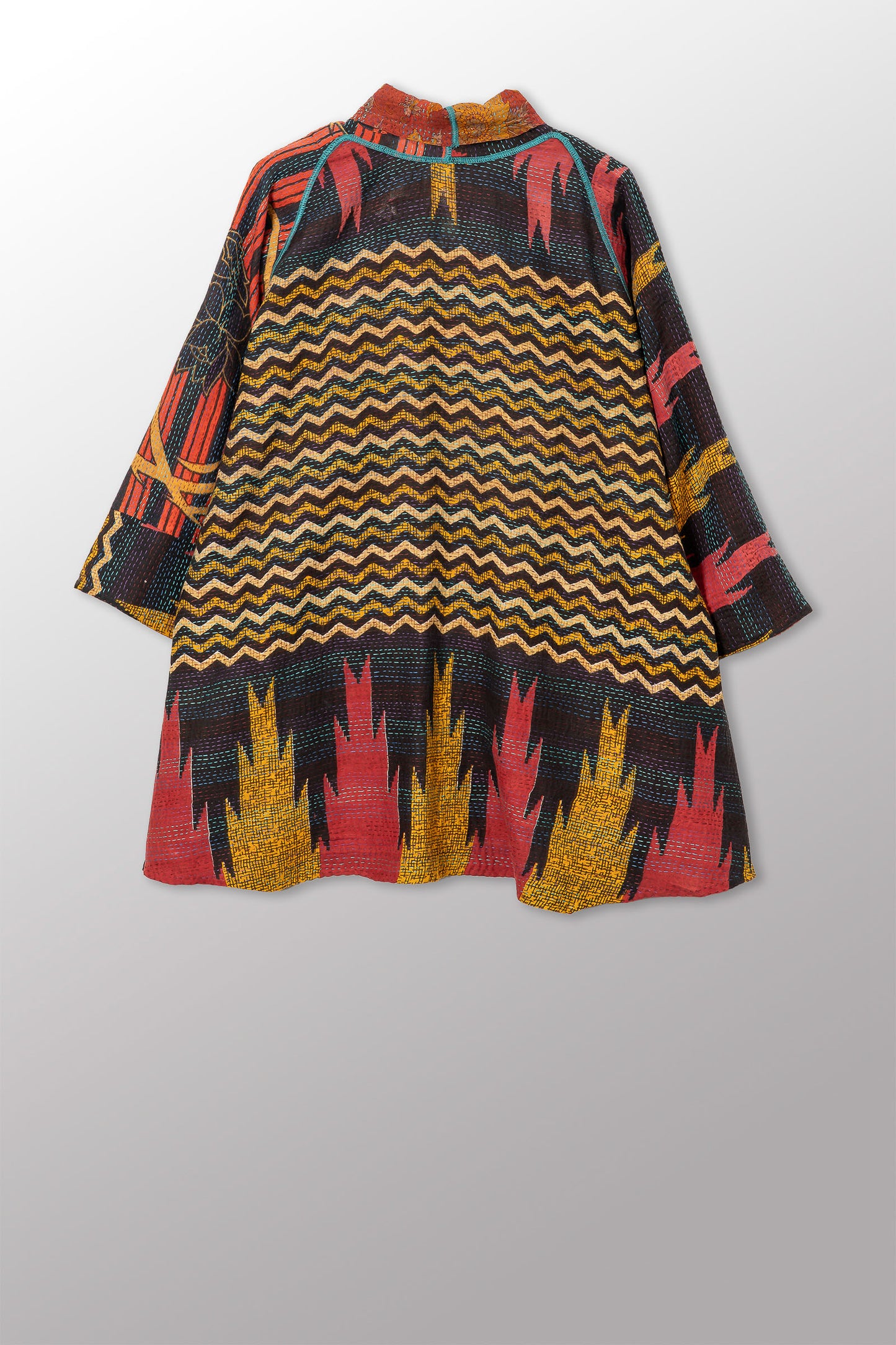 VINTAGE SILK GEORGETTE COTTON KANTHA KIMONO JKT - gc2004-0009a -