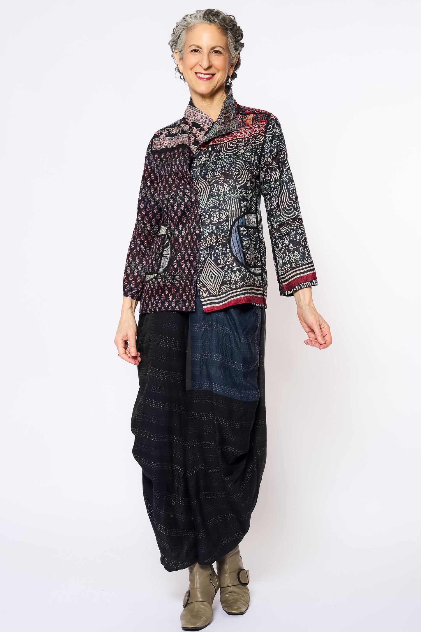VINTAGE SILK KANTHA SHORT JKT - sv2007-0071s -