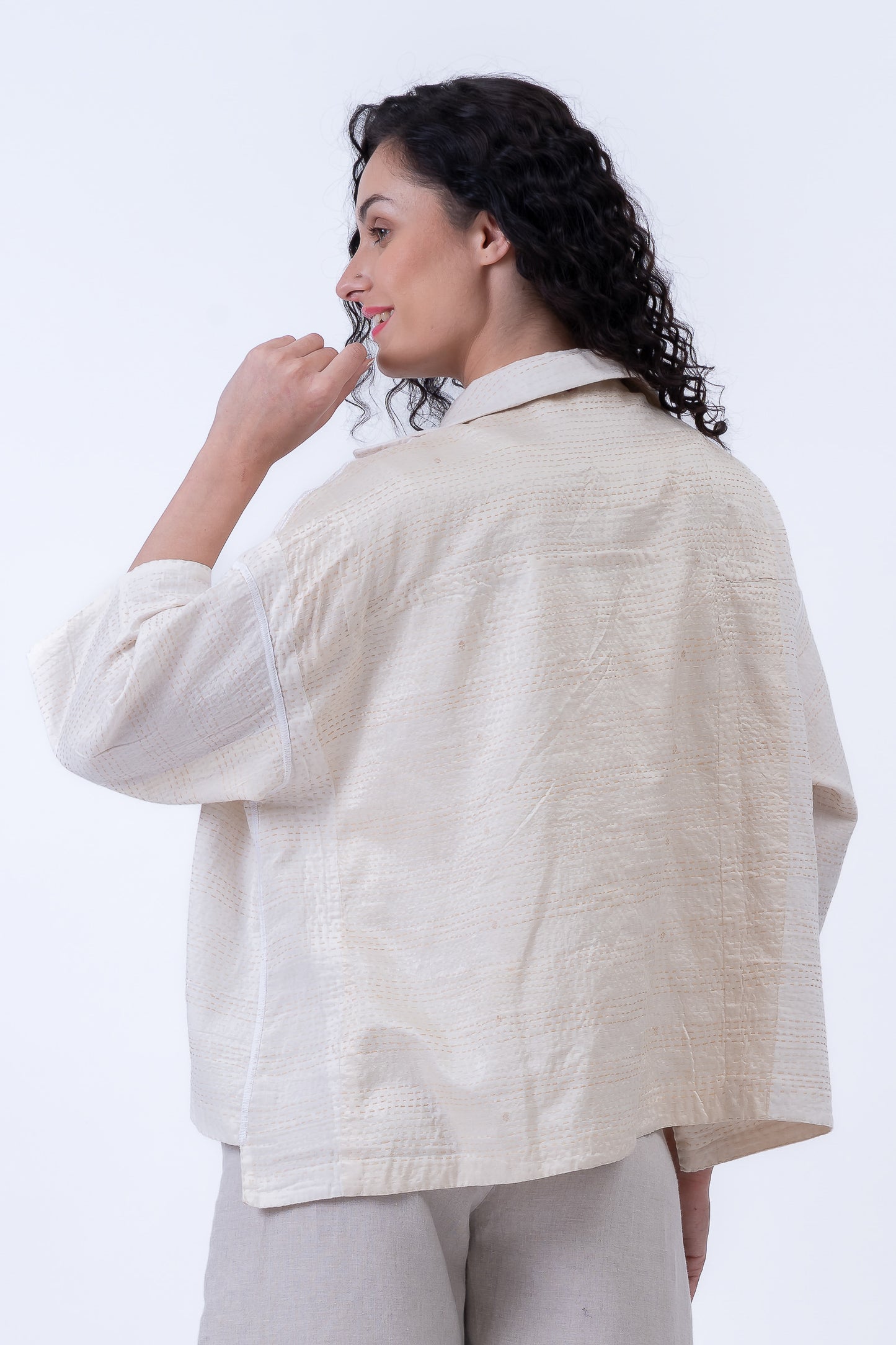 JAIPUR WHITE KANTHACROPPED TENT SHIRT - jw2596-ivy -