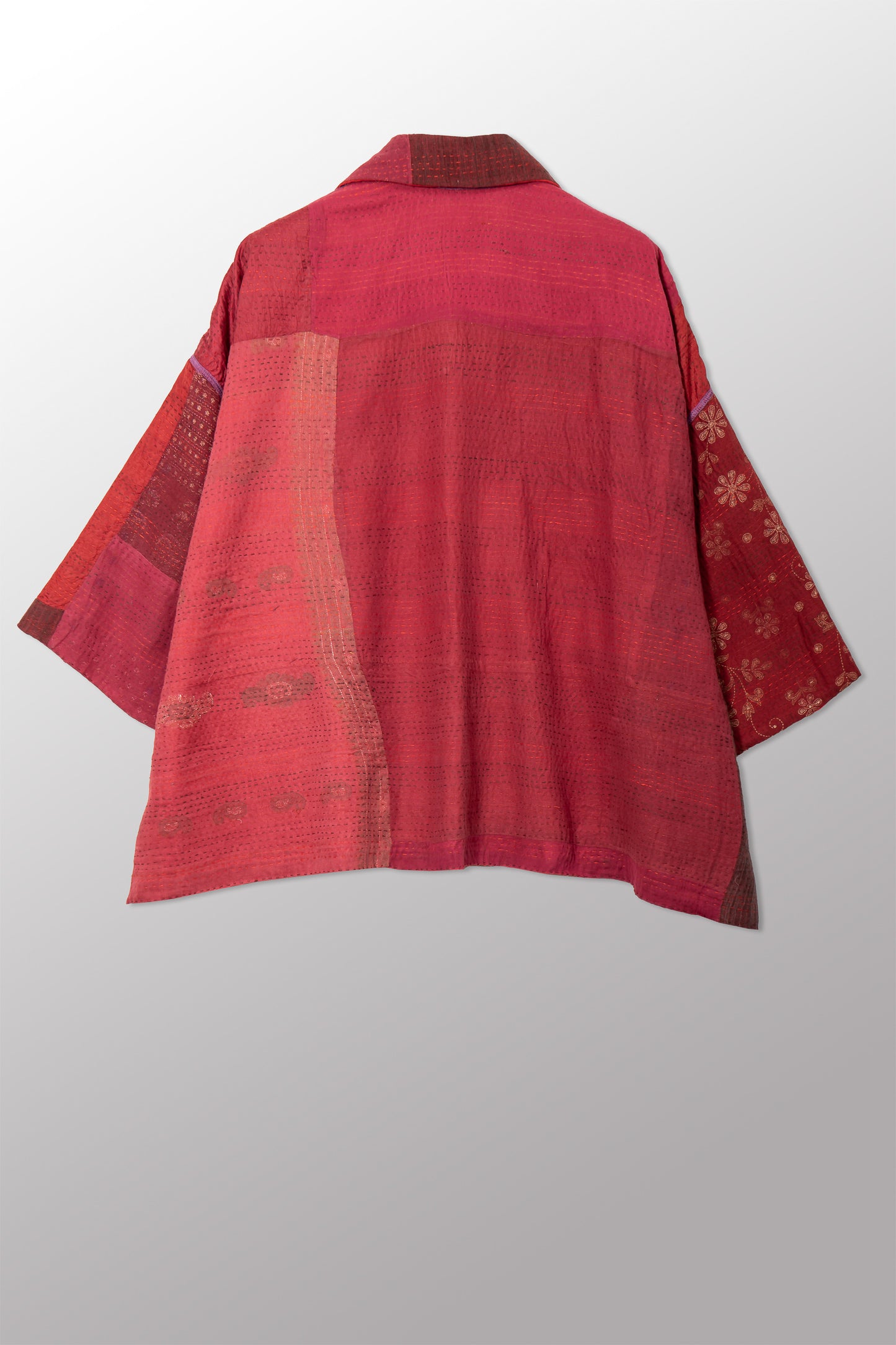 JAIPUR PATCH KANTHA CROPPED TENT SHIRT - jp2596-red -