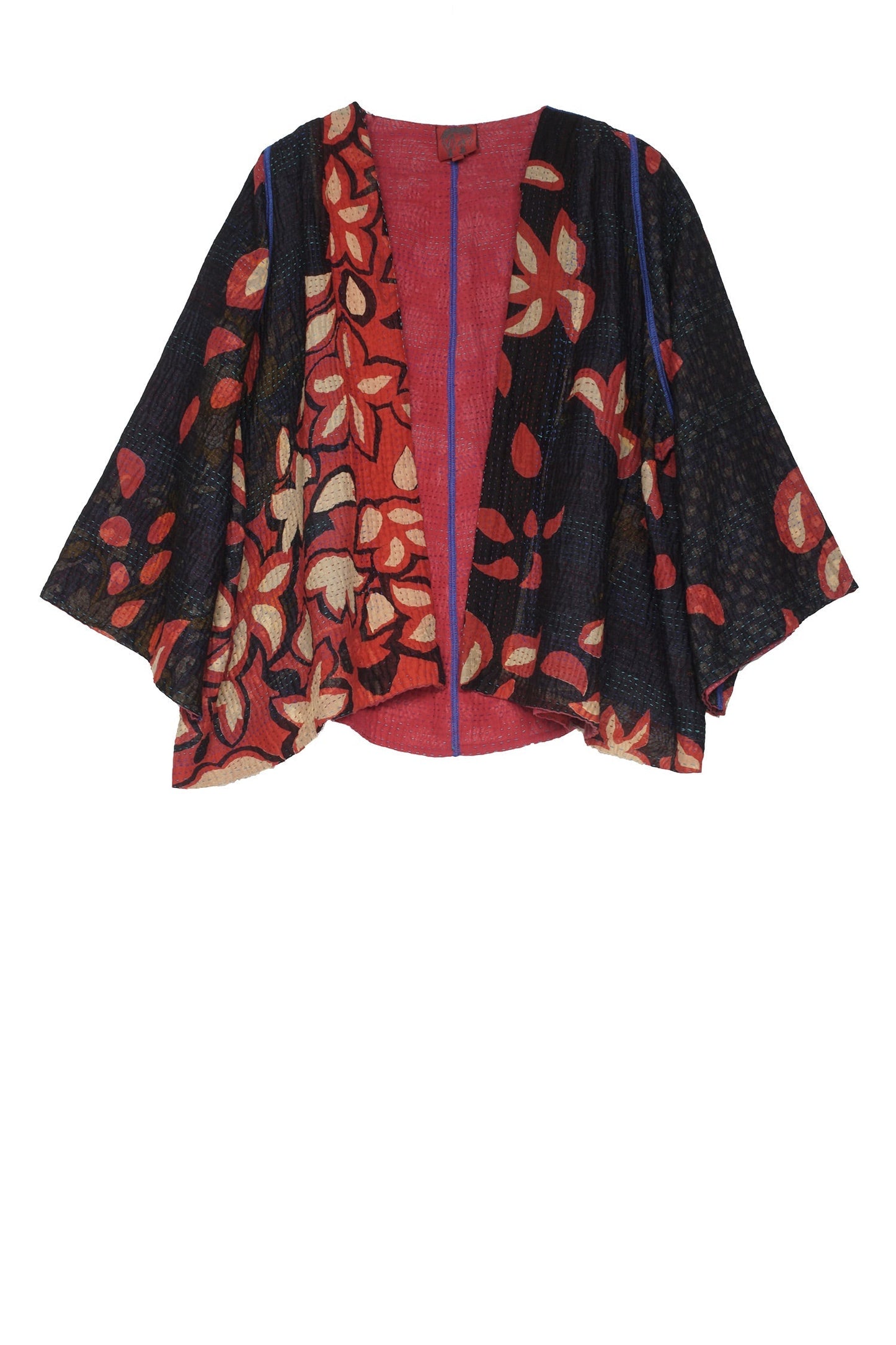 HOLIDAY FLOWER KANTHA BELL SHAPE JKT - hf4048-red -