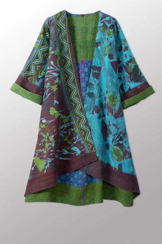 VINTAGE COTTON KANTHA WRAP FLARE COAT - cv4330-0023a -